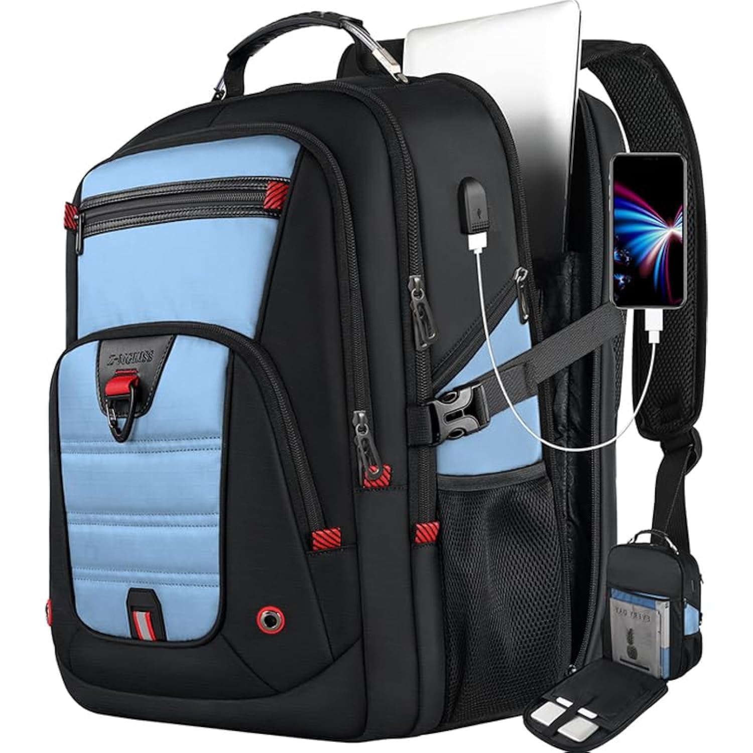 Stamp n Camp - Extra Large Travel Backpack 52l Tsa 17 3 Inch Anti theft 17 Big Business Laptop For Men Women Water Resistant - Lake Blue-17.3 Inch (20''x15''x10'')