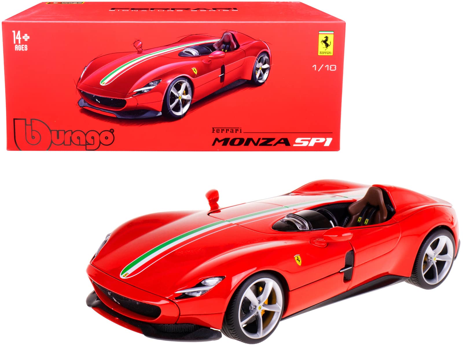 "Ferrari Monza SP1 Red with Italian Flag Stripes ""Signature Series"" 1/18 Diecast Model Car by Bburago" price history on PriceWatchPro