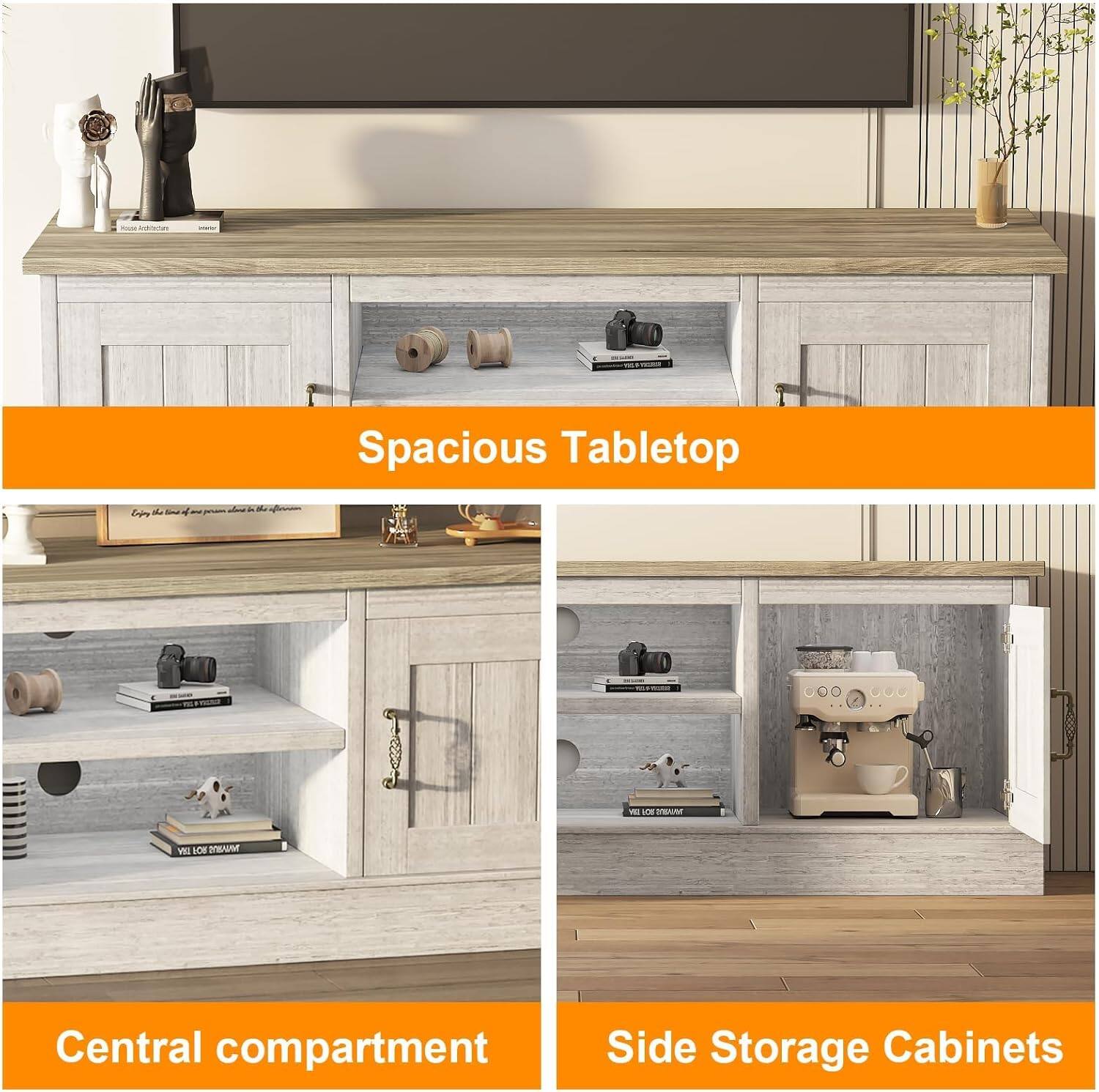 - Spacious Tabletop
- Central compartment
- Side Storage Cabinets