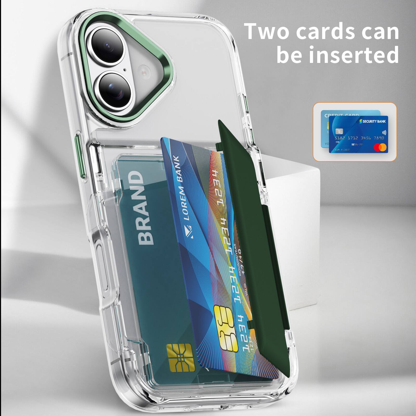 Two cards can be inserted.

CPD 1dN SECURITY AAR BRAND BANK LOREM 1234 1234 TEAN O hE2TE2T 1234 ACILIPeT 437 EUTEA I hE2T DEST TE d ZRT5 1712 2456 TARO - I ... .