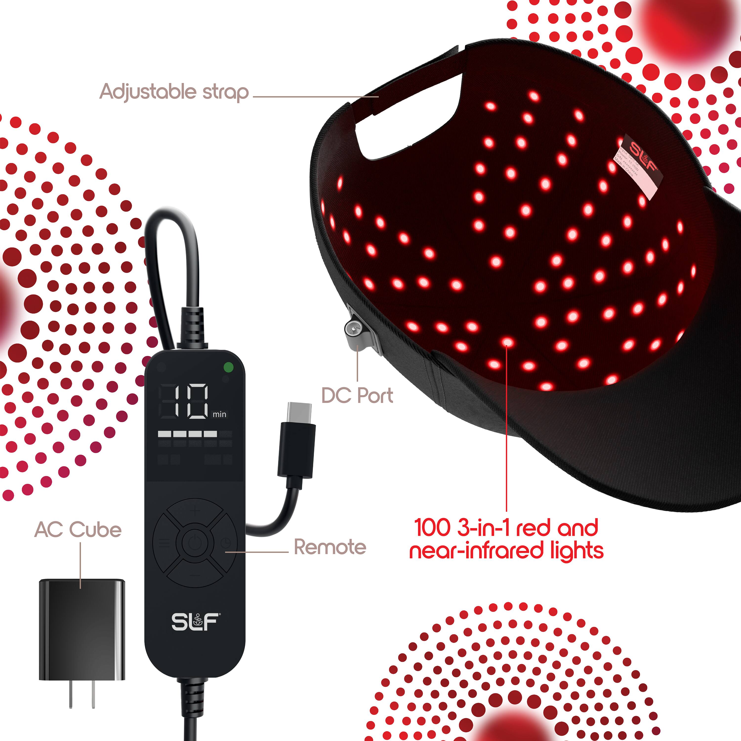 Adjustable strap  
DC Port  
AC Cube  
Remote  
100 3-in-1 red and near-infrared lights