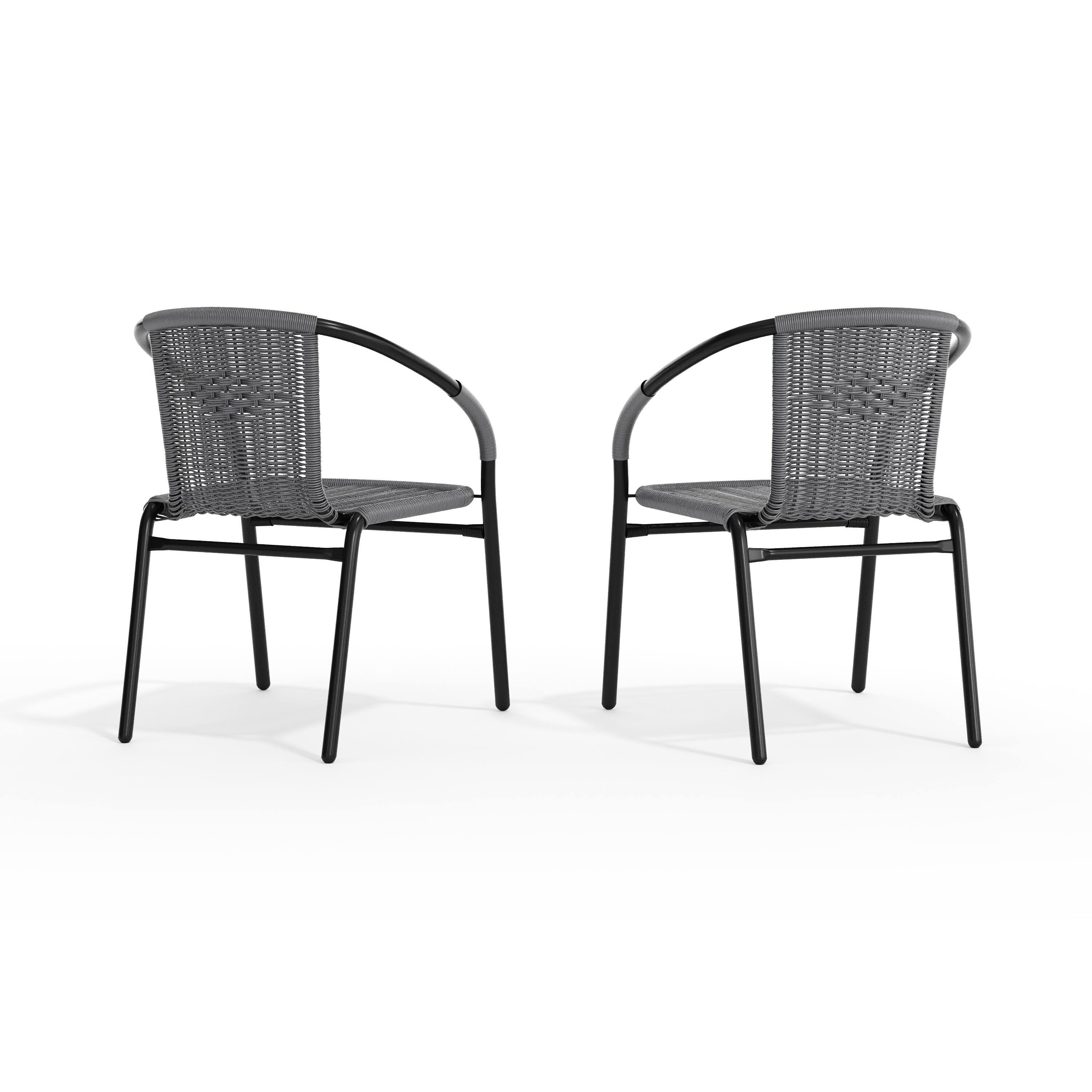 Alt View 10. Emma + Oliver - 2 Pack Rattan Indoor-Outdoor Restaurant Stack Chair with Curved Back - Gray.