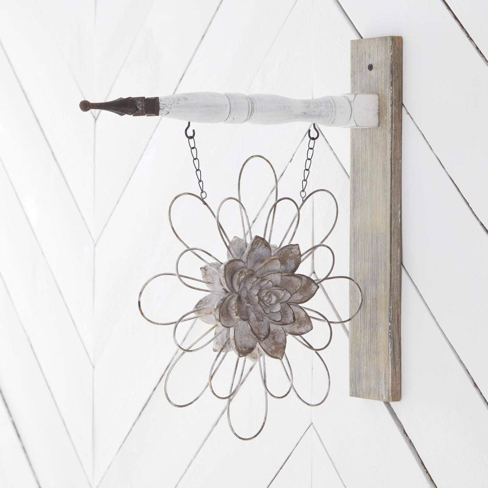 Left. K&K Interiors - K&K Interiors Gray Metal Wire Flower with Resin Center Arrow Replacement Sign 13.5 inch - Arrow Sold Separately - Gray.