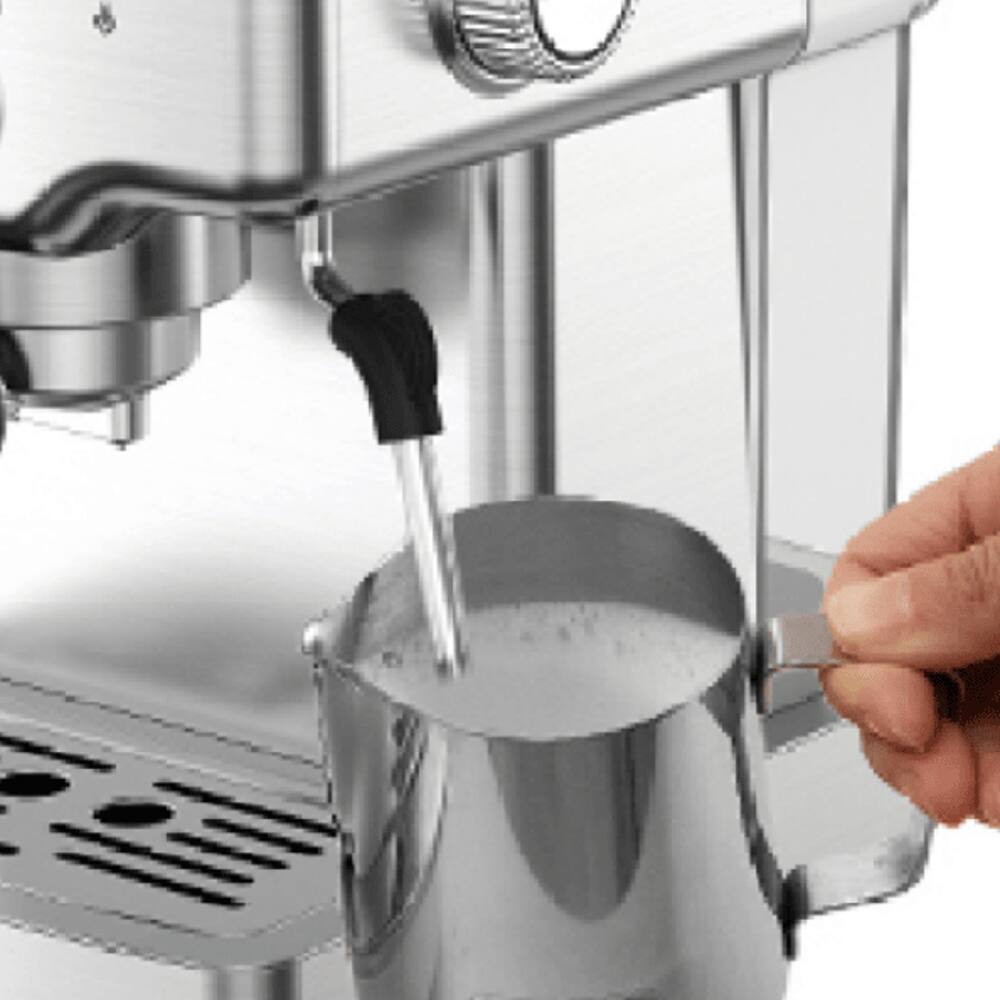Alt View 6. Plum Chef - Semi-Automatic Espresso Machine 20 Bar 1350W Cappuccino Maker with Steam Wand ESE Pod Compatible 1.5L Silver - Silver.