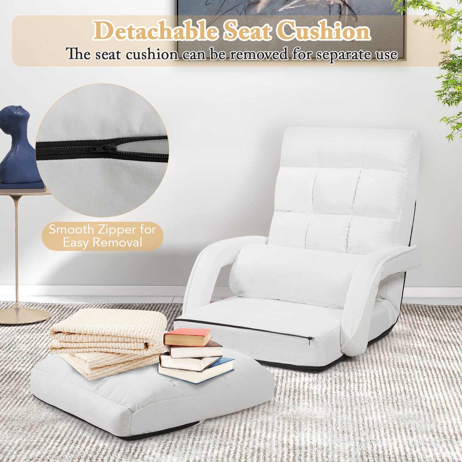 Detachable Seat Cushion  
The seat cushion can be removed for separate use  

Smooth Zipper for Easy Removal