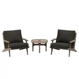 Modway - Saratoga 3-Piece Teak Wood Patio Set with Two Lounge Chairs and Side Table - Weathered Gray Flint