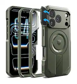 Dexnor - Rugged Case for iPhone 17 Pro /18 Pro with Camera Cover & Kickstand & Screen Protector, Compatible with MagSafe - Army Green