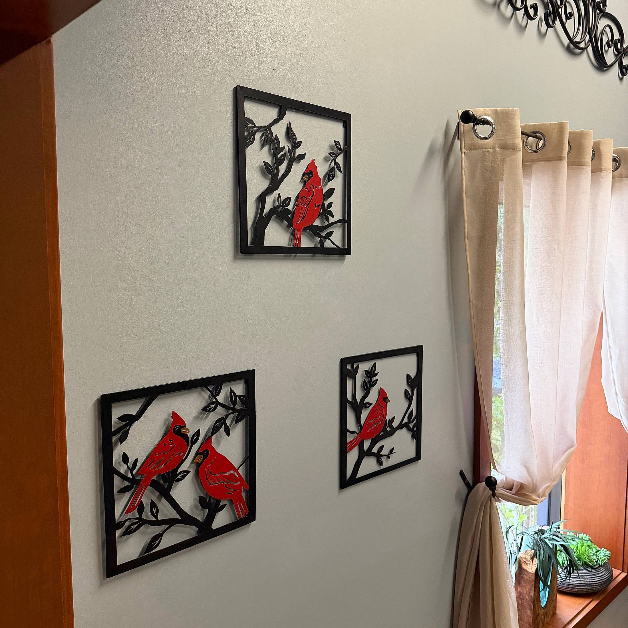 Alt View 3. Mayrich Company - Set of 3 Metal Cardinal Wall Plaques Red Bird Branch Decor 11.25 Inches - Red.