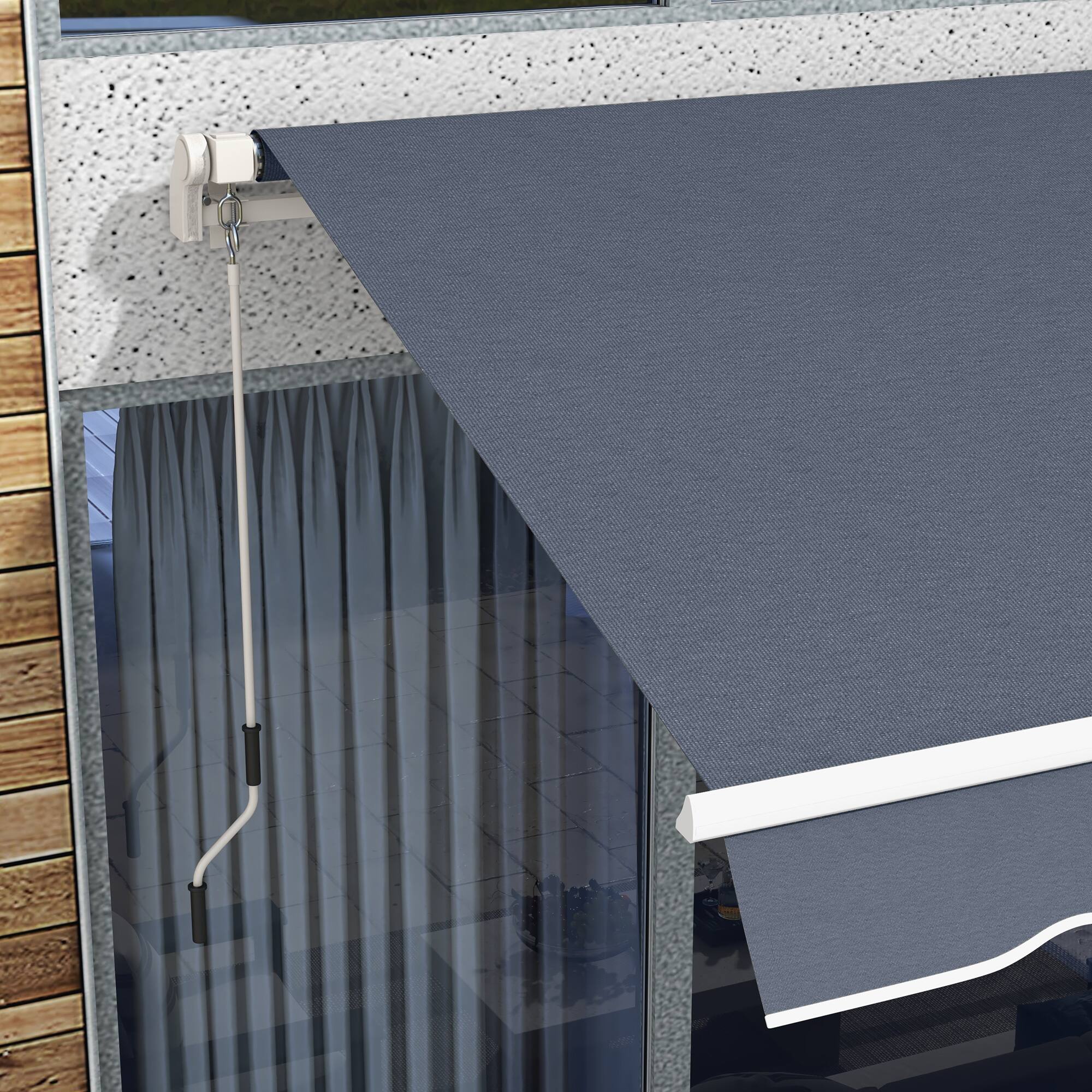 Alt View 7. Outsunny - 12' x 8' Retractable Awning Patio Awnings Sun Shade Shelter with Manual Crank Handle, 280g/m² UV - Dark Gray.