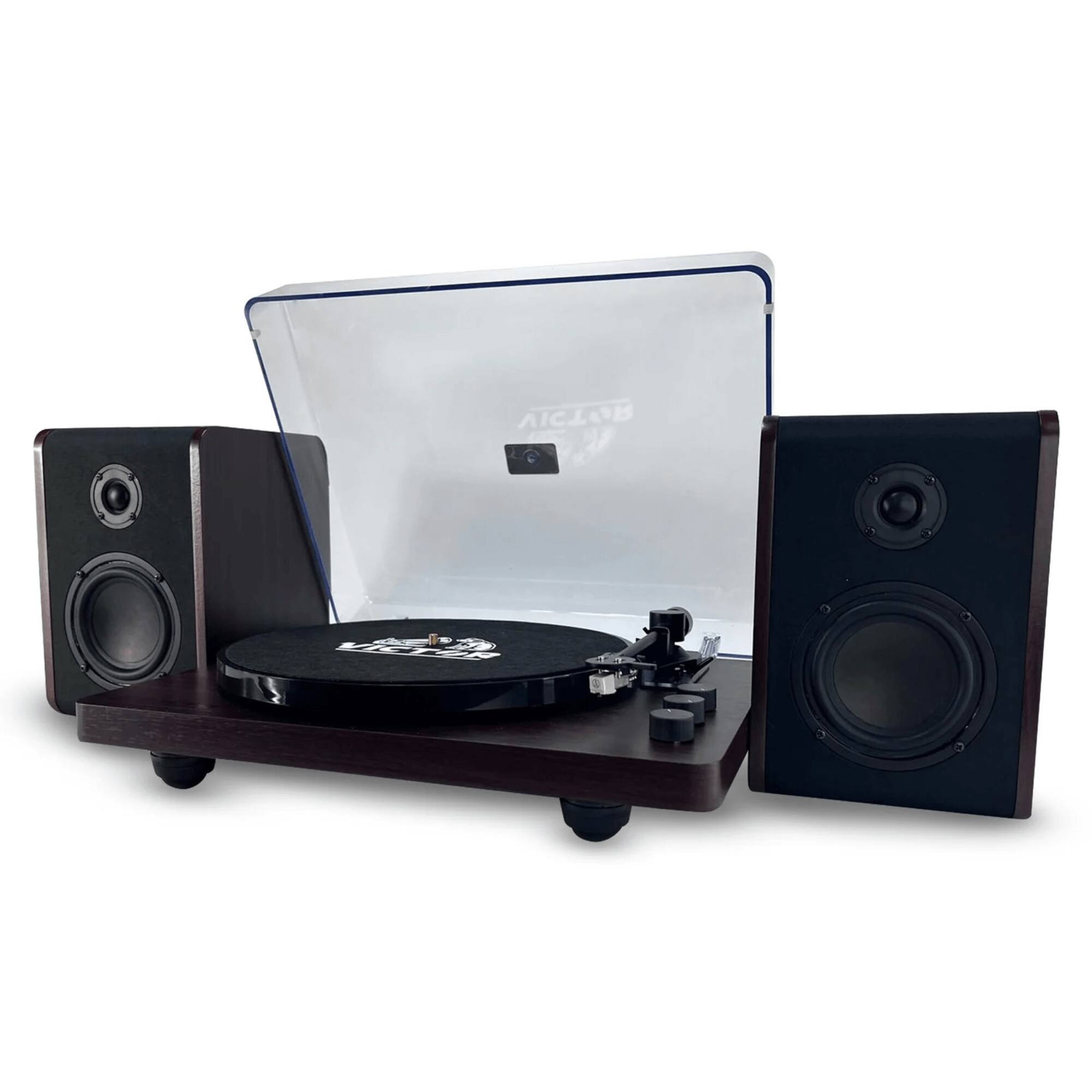 Angle. Victor Audio - Victor Lincoln Record Player with Stereo Speakers - Black.