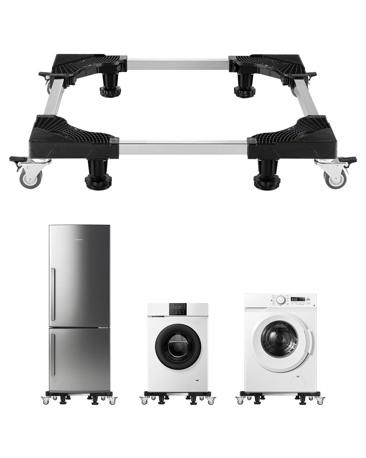 VEVOR - Fridge Stand Mobile Base, 1100 lbs Load Capacity, Washing Machine Stand with 8 Locking Twin Wheels and 4 Brakes - Black