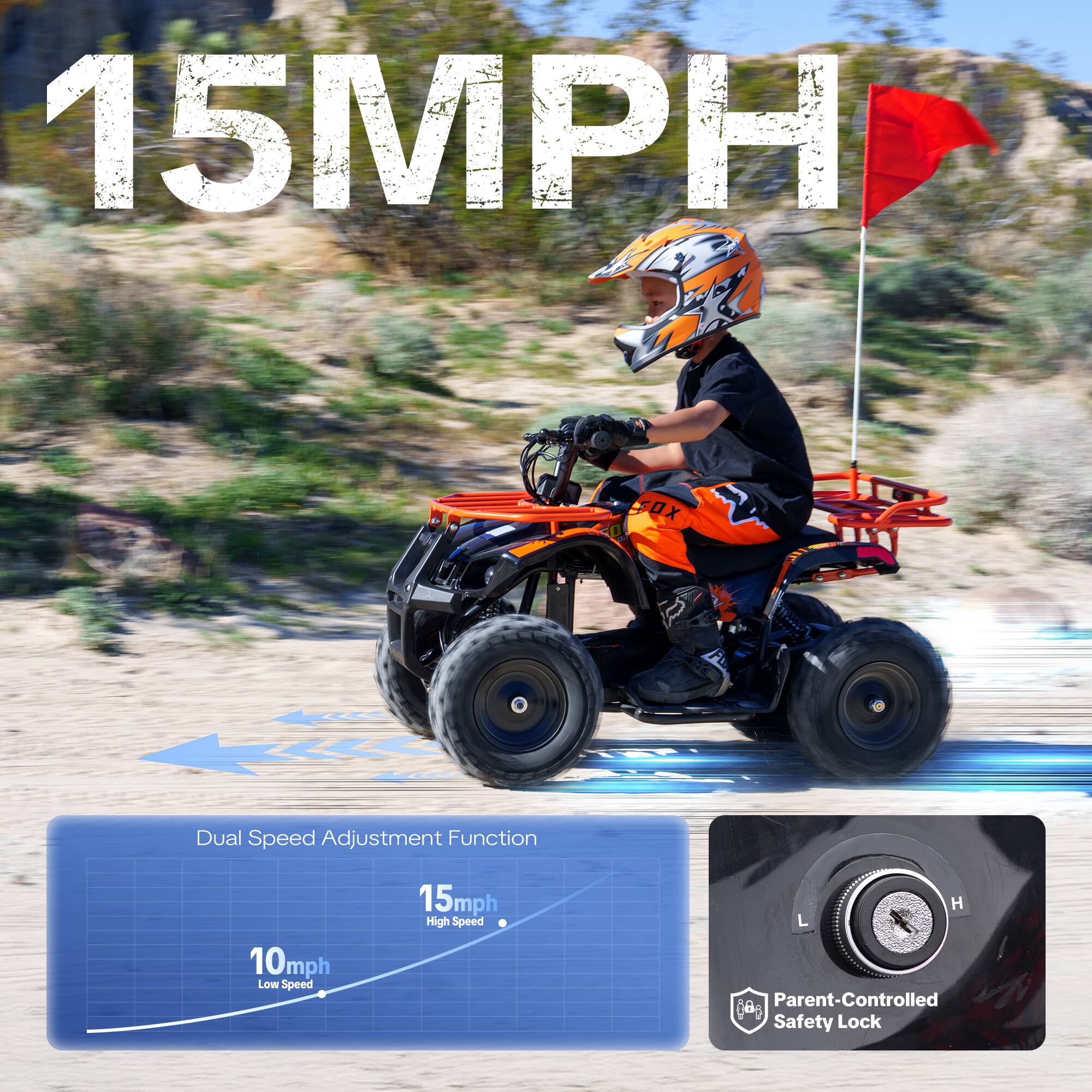 15MPH

FOX

Dual Speed Adjustment Function
10mph Low Speed
15mph High Speed

H L 18- Parent-Controlled Safety Lock