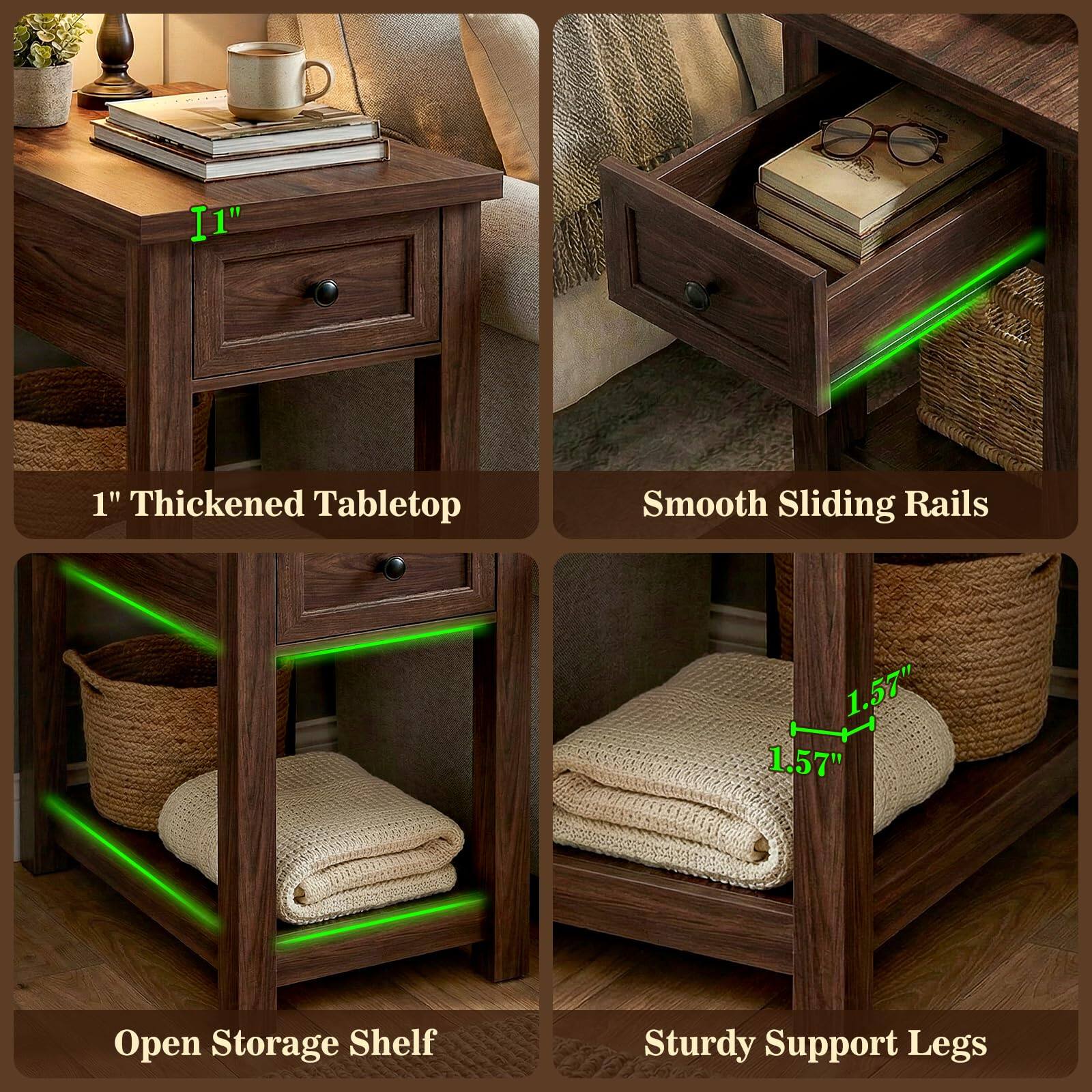 1" Thickened Tabletop  
Smooth Sliding Rails  
Open Storage Shelf  
Sturdy Support Legs  
1.57"