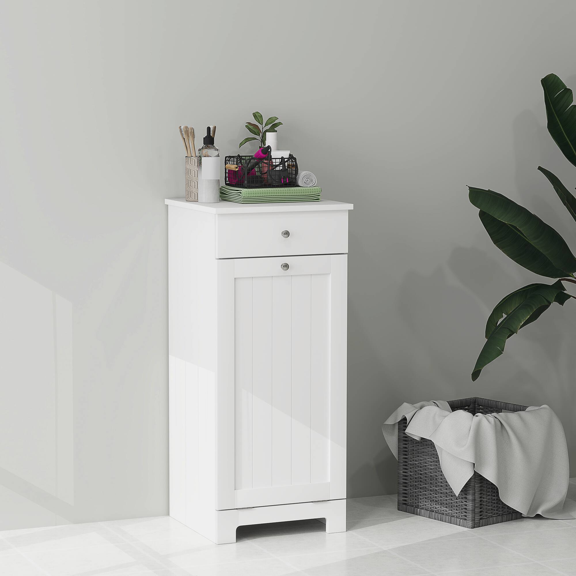 Alt View 1. Homcom - Laundry Hamper Cabinet - White.