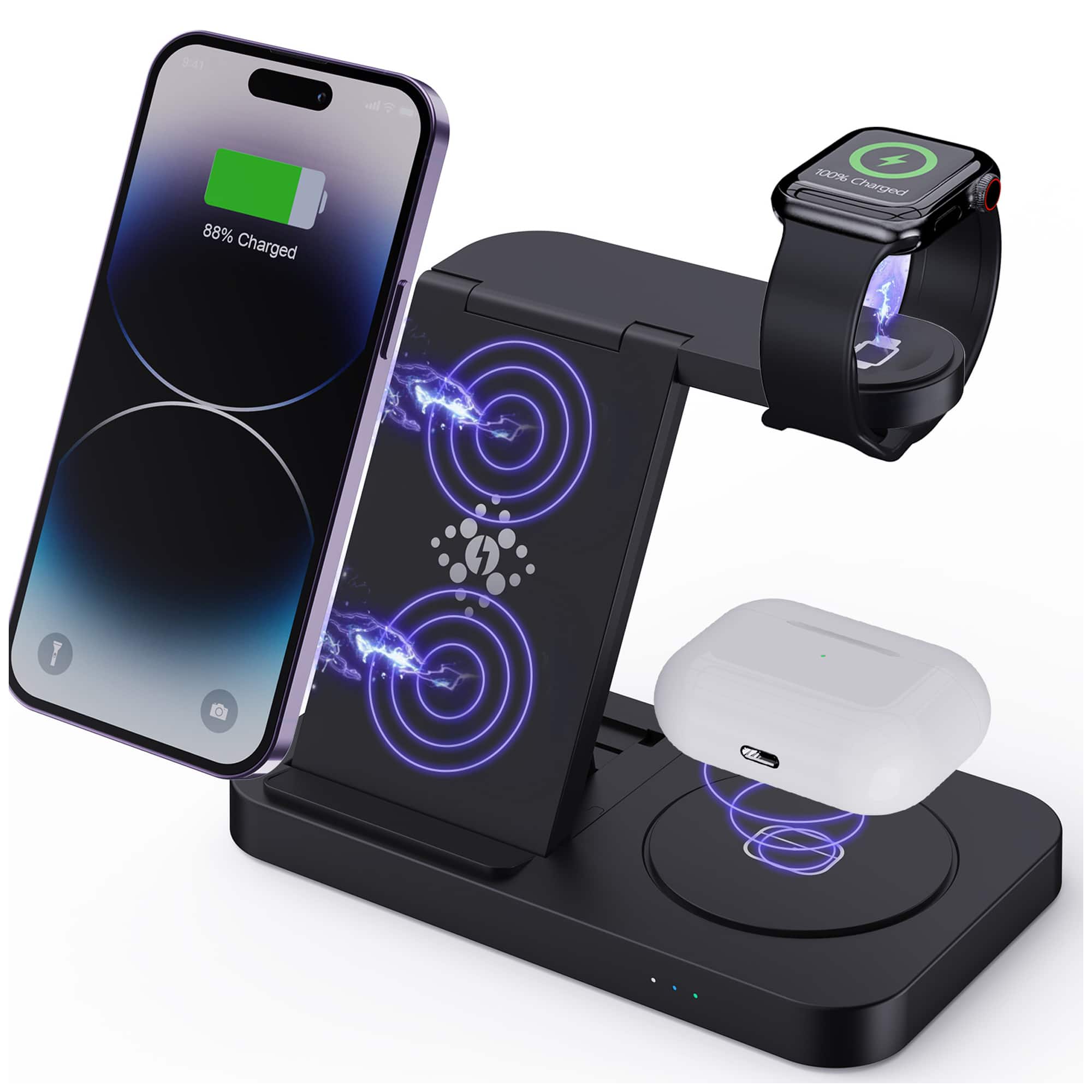 YONWAY - 3 in 1 Wireless Charging Station, Foldable High-Speed Charging Support Station Dock for iPhone, Watches, Airpods