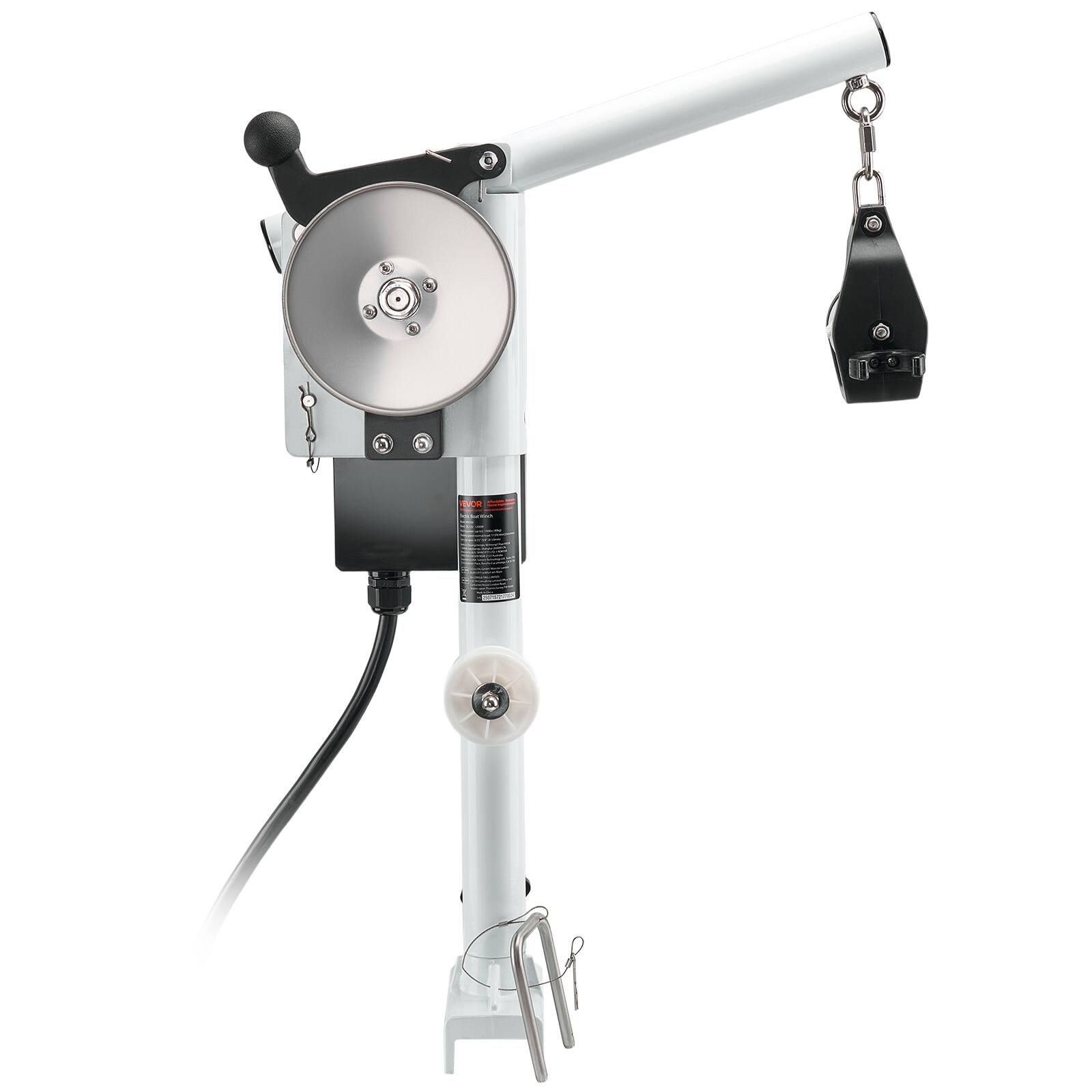 Alt View 5. VEVOR - Line Hauler Pot Puller, 12V DC 1200W, Line Hauler Winch Holds 198 lbs Lift Capacity, Line Speed of 115 ft/min - White;Black.