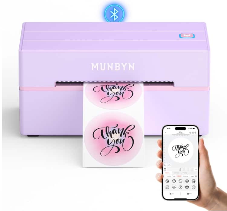 MUNBYN - Bluetooth Thermal Label Printer, Wireless 4x6 Shipping Label Printer Work for Shipping Packages Small Business Of