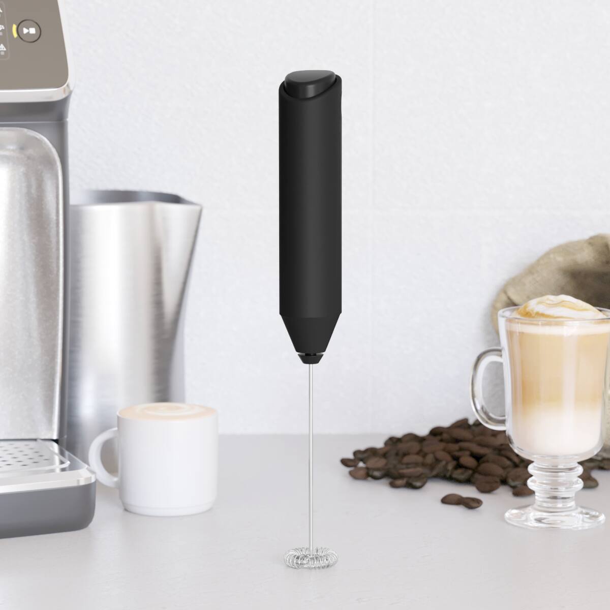 Angle. Tooloton - Handheld Milk Frother, Mini Foam Maker for Coffee, Matcha and Hot Chocolate, Stand Not Included, Black - Black.