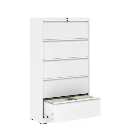 Front. Chateau Abodes - 5 Drawer Lateral File Cabinet with Lock, Metal Vertical Filing Storage for Legal/Letter/A4/F4 Size - White.
