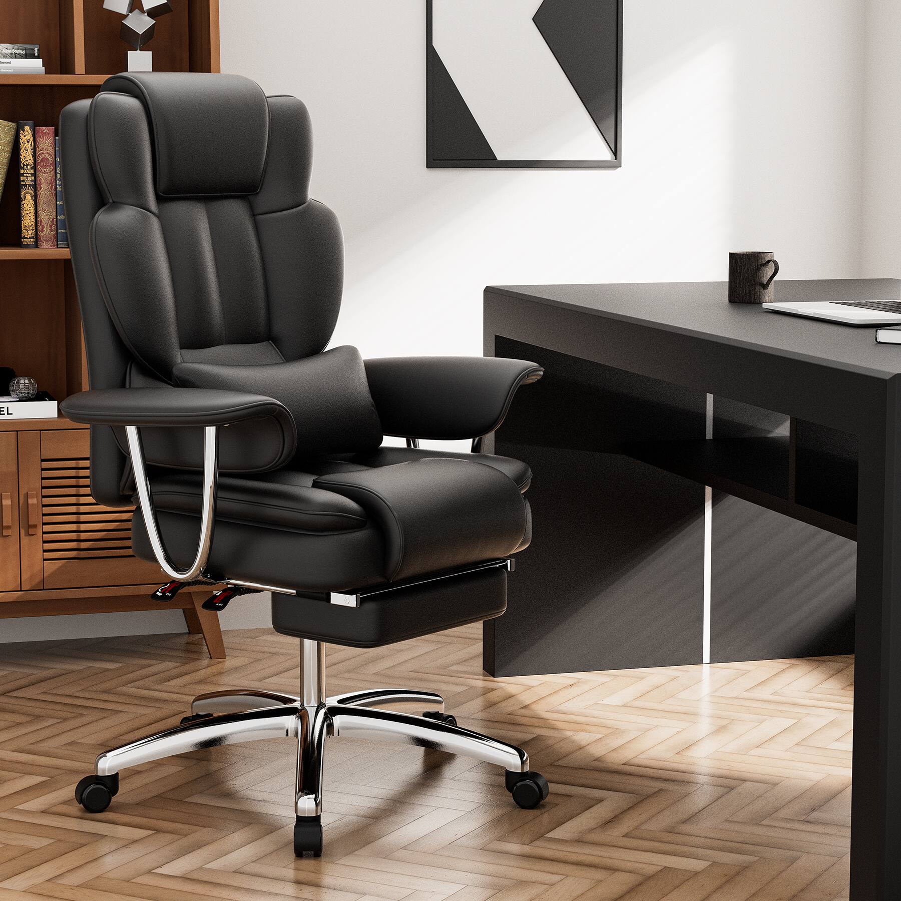 Left. LUCKY ONE - Leather Executive Swivel Office Chair - Black.