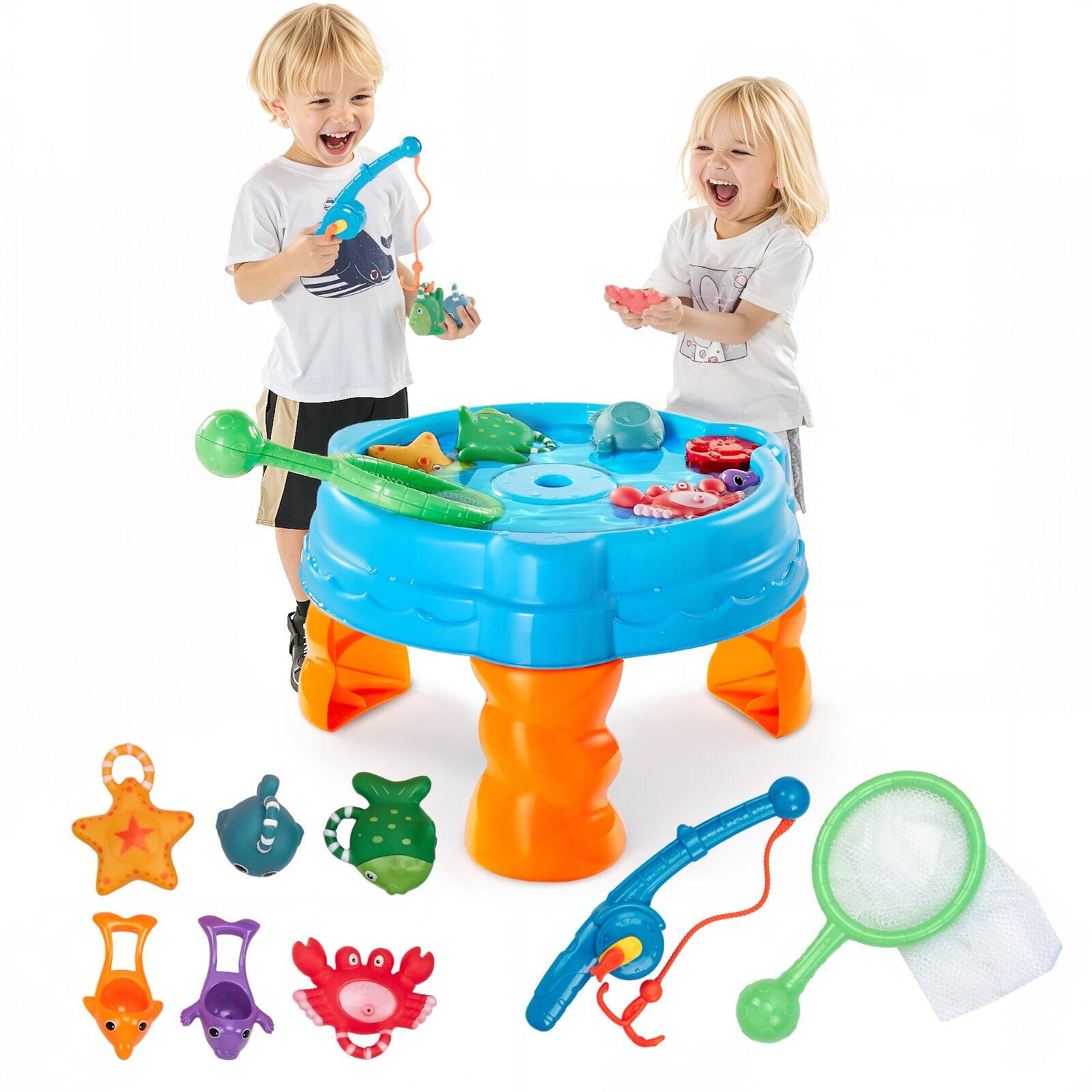 Front. Glintex - Water Activity Table for Toddlers, Fish & Splash Playset with 9PCS Accessories, Outdoor Sensory Toy for Kids Ages 3+.