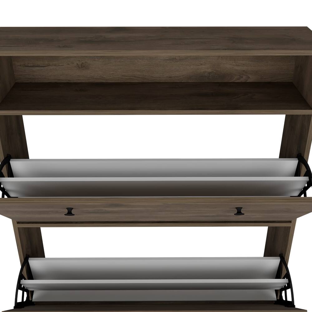 Alt View 2. Loheer - Loheer dark brown shoe rack with doors, 46 inch tall wooden shoe cabinet - Dark Brown.