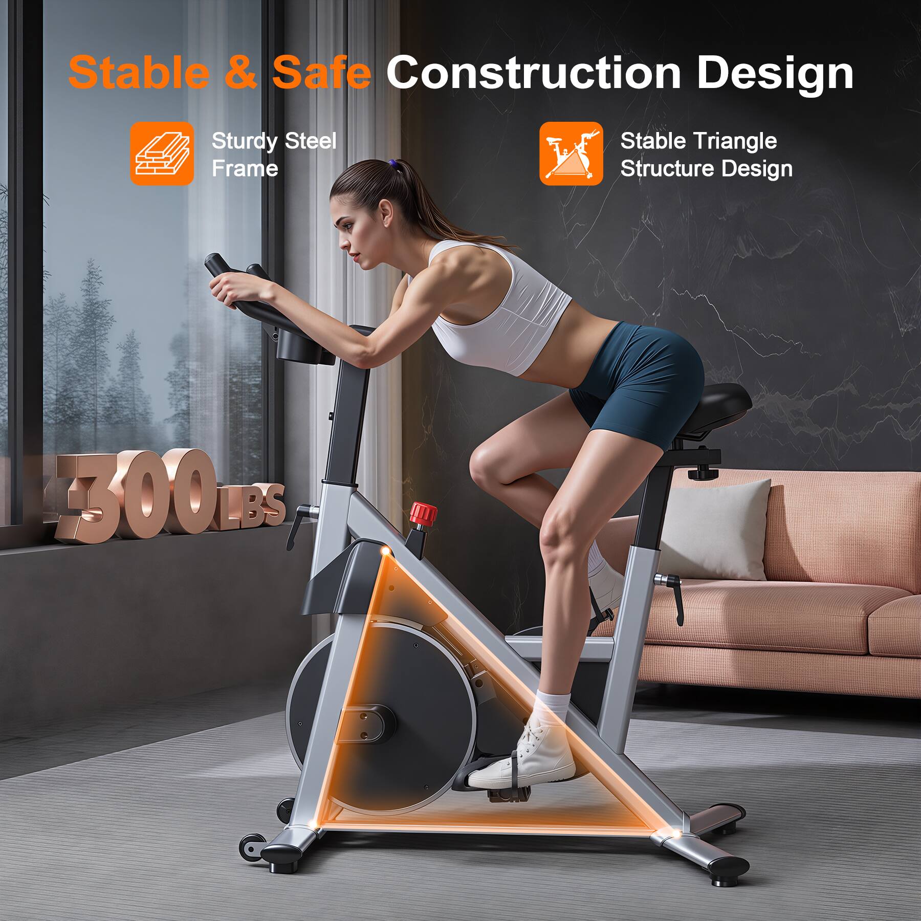 Stable & Safe Construction Design  
Sturdy Steel Frame  
Stable Triangle Structure Design  
300 LBS