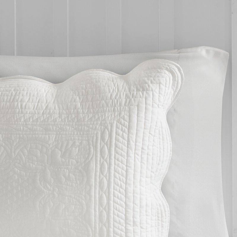 Back. Hivvago - Full/Queen size 3-Piece Reversible Scalloped Edges Microfiber Quilt Set in White - White.