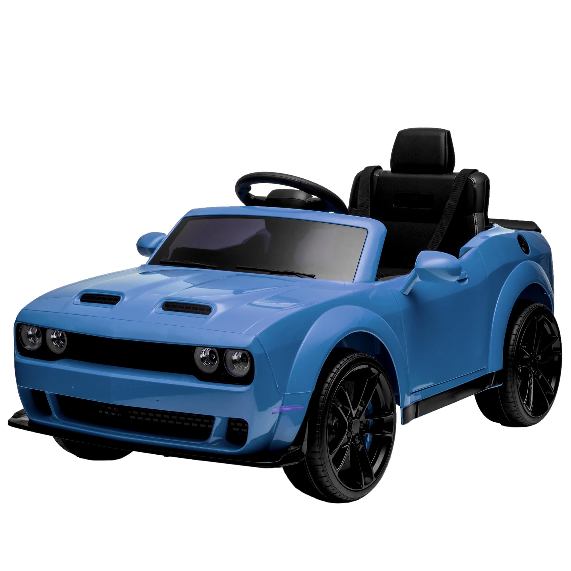 Babevy - 12V Licensed Dodge Challenger Kids Ride On Car, Electric Vehicle with Remote Control, LED Lights, Bluetooth & MP3 - Blue