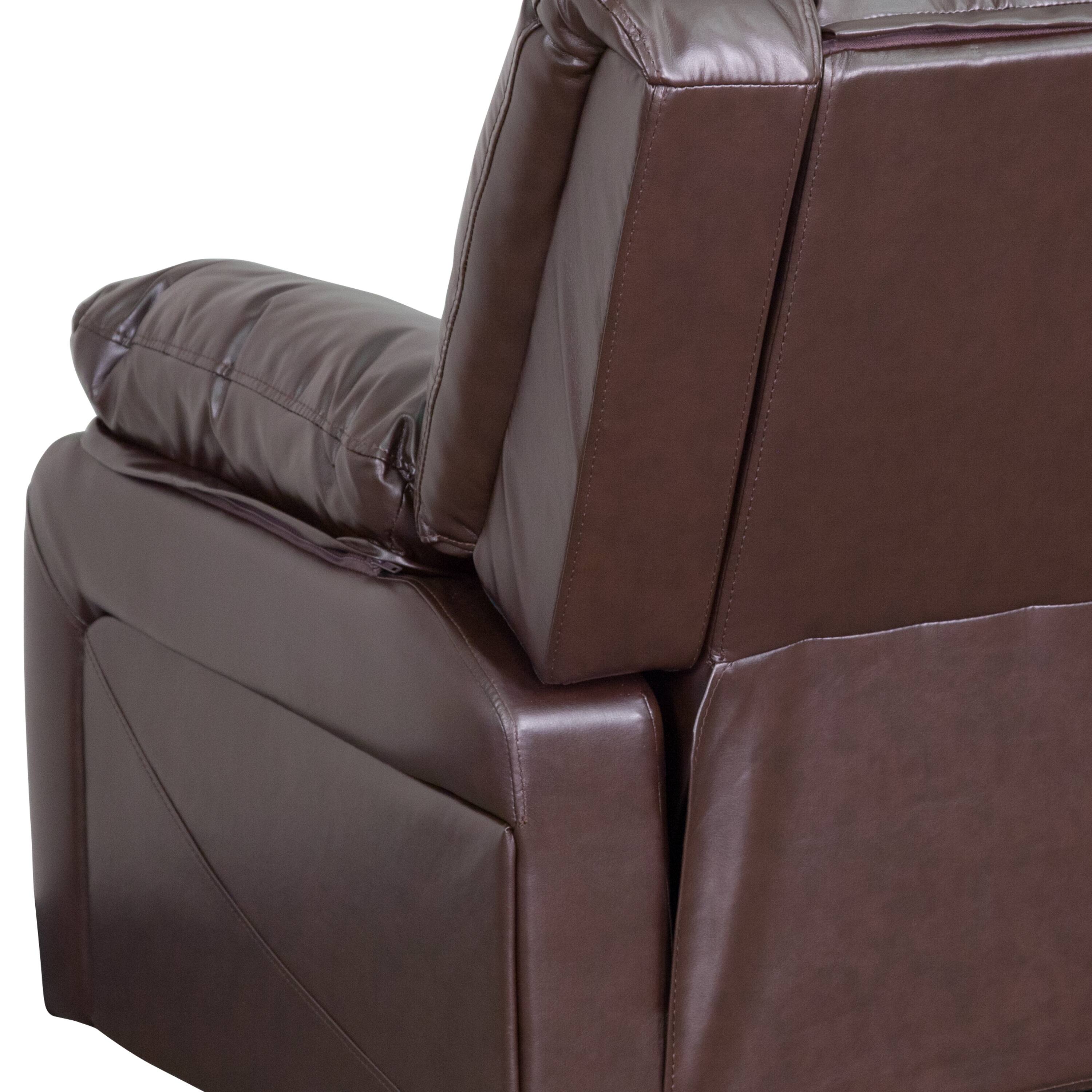 Alt View 9. Emma + Oliver - Recliner with Bustle Back and Padded Arms - Brown LeatherSoft.