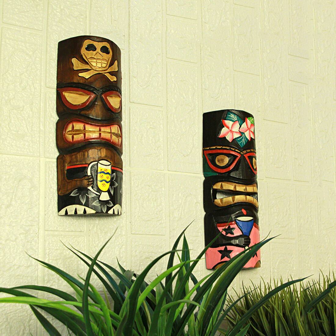 Alt View 10. Zeckos - Set of 5 Polynesian Style Wooden Tiki Masks 10 in. - Multicolored.