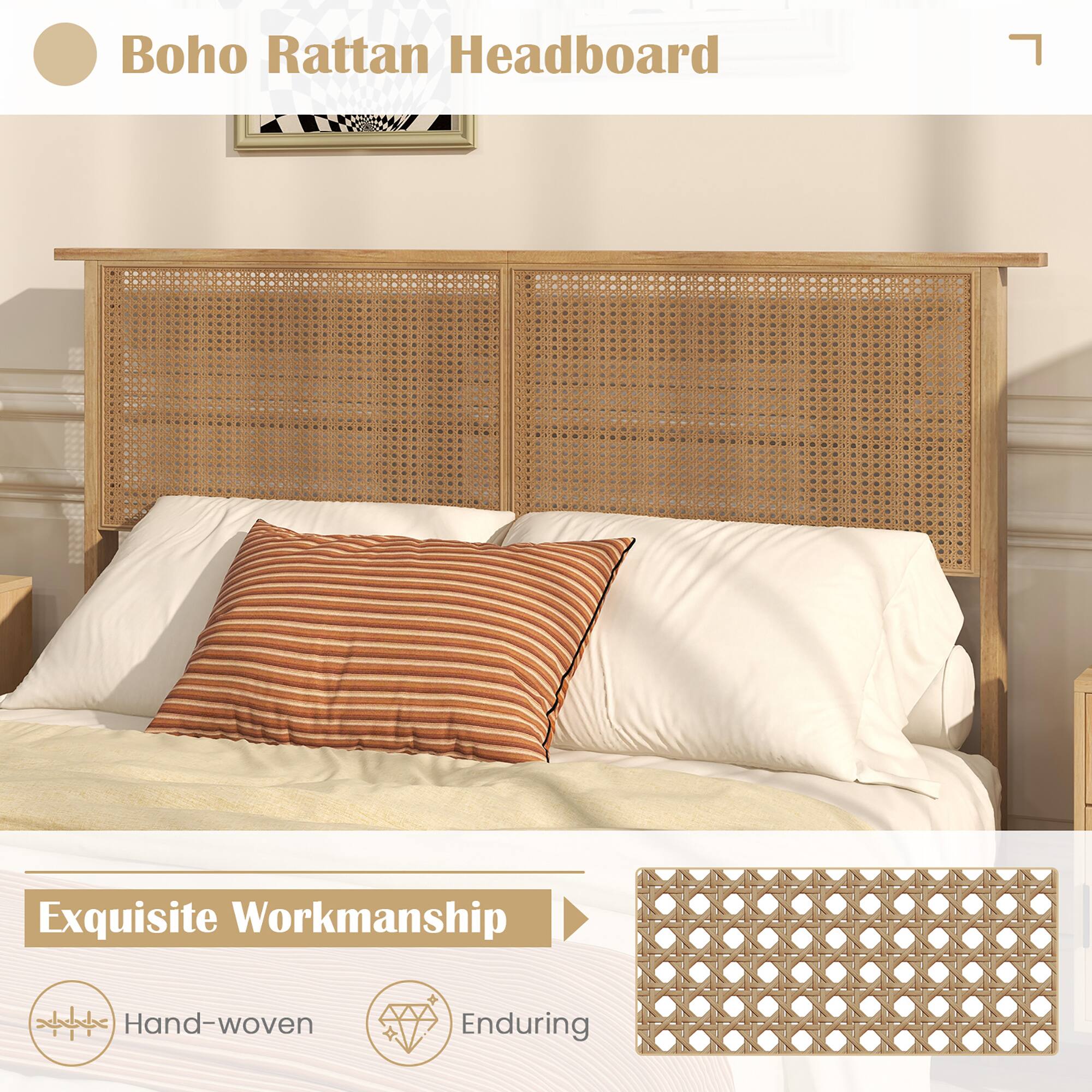 Boho Rattan Headboard

Exquisite Workmanship

Hand-woven  
Enduring