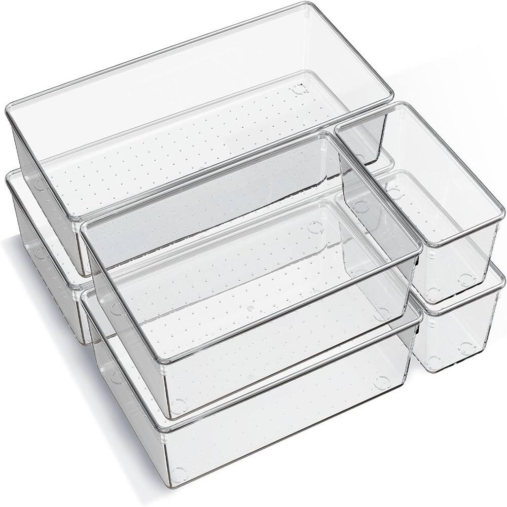 Front. RTMB - 6-Pack Clear Acrylic Drawer Organizer Trays with Non-Slip Base.