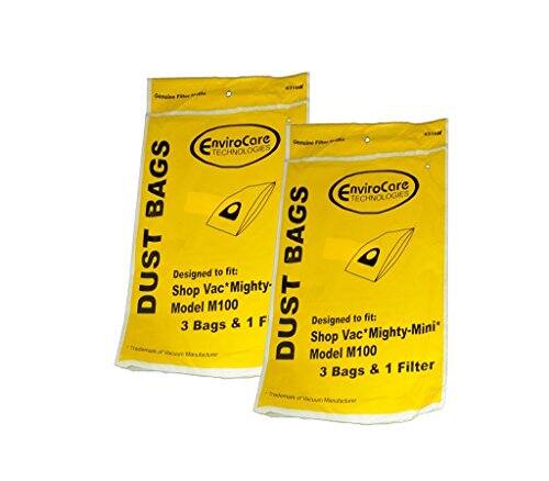 EnviroCore TECHNOLOGIES DUST BAGS  
Designed to fit: Shop Vac Mighty Model M100  
3 Bags & 1 Filter  

EnviroCore TECHNOLOGIES DUST BAGS  
Designed to fit: Shop Vac Mighty-Mini Model M100  
3 Bags & 1 Filter