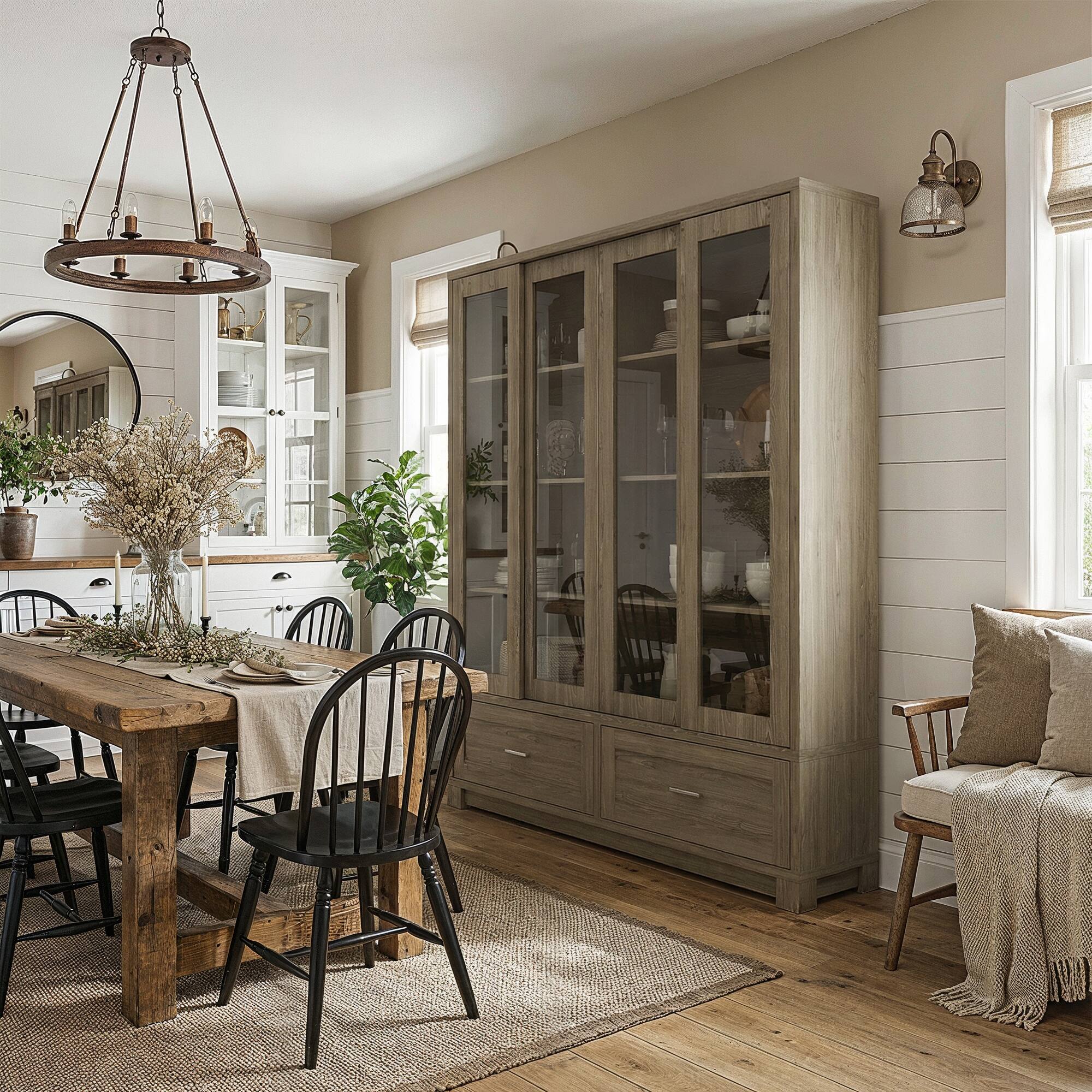 Alt View 9. Famapy - Glass Door Display Bookcase, Wood Grain Storage Cabinet with Fixed Shelves.