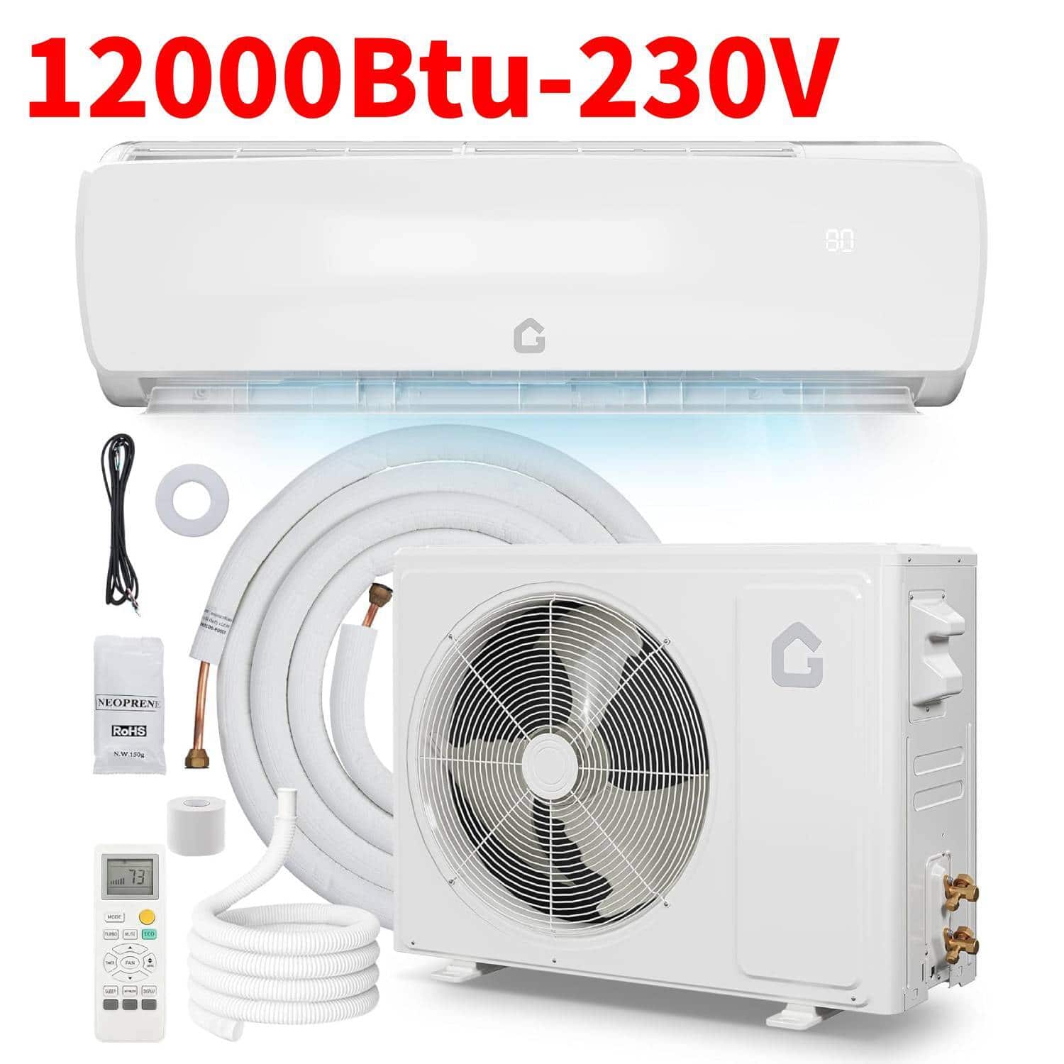 Acekool - 12000BTU Mini Split Ac/Heating System, 230V L Panel Indoor Unit Split Air Conditioner, for Rooms up to 750 Sq. Ft - White