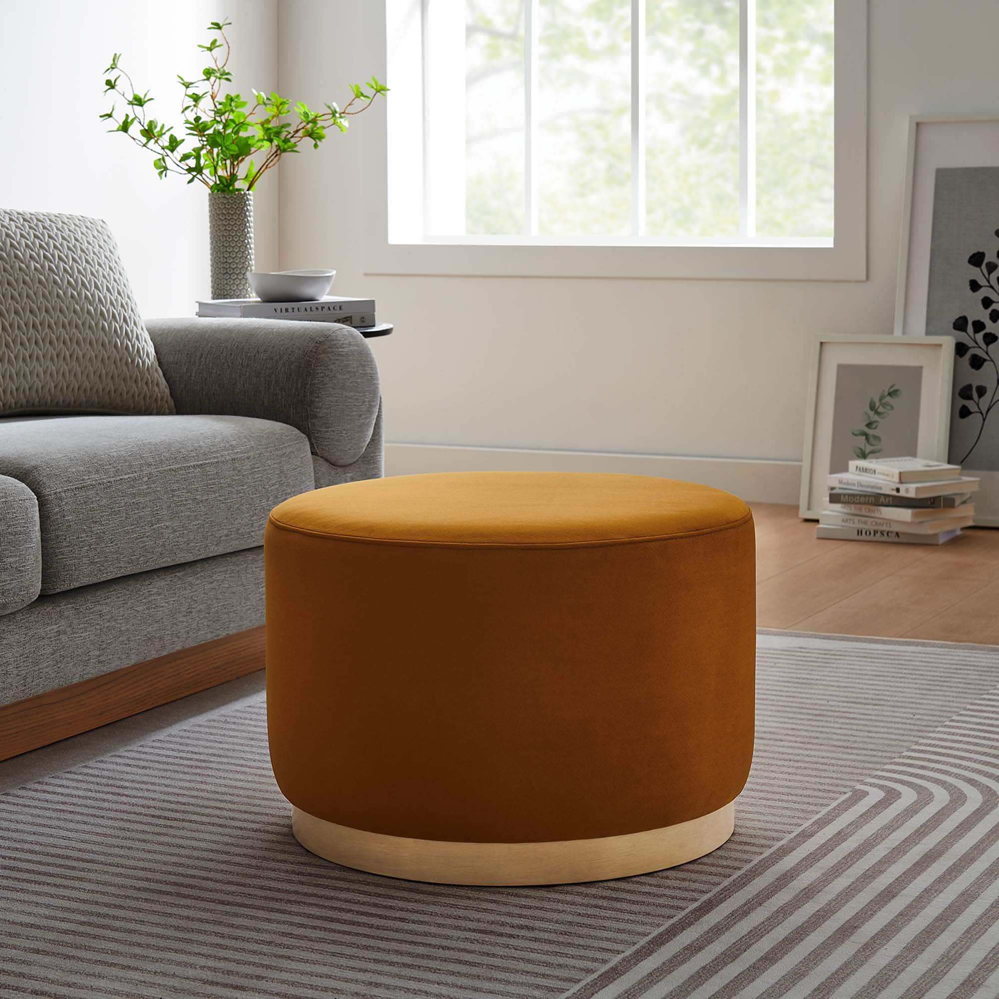 Tilden Large 23" Round Performance Velvet Upholstered Ottoman by Modway - Rust Natural