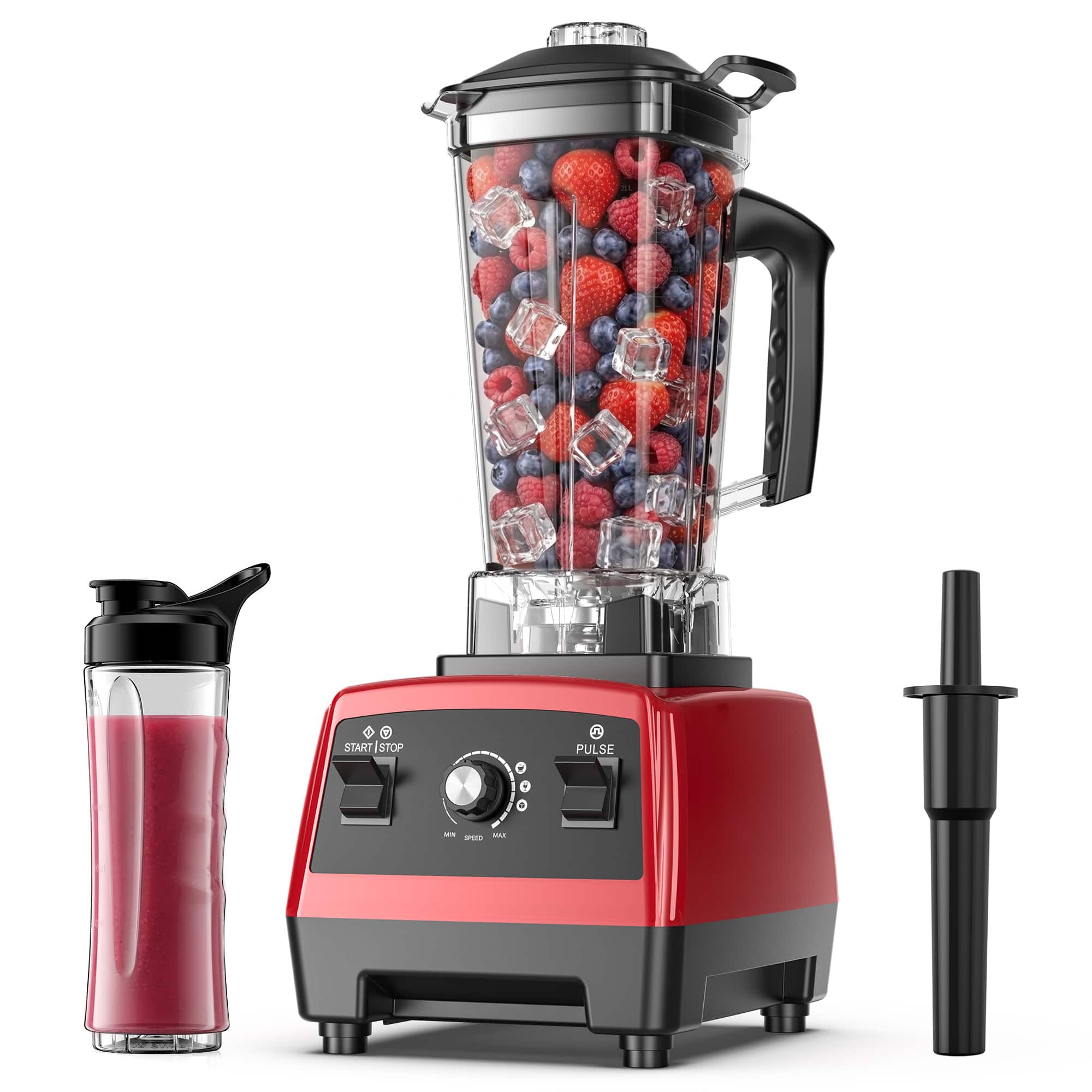 Teendow - 1800W Professional High-Speed 68oz Countertop Blender with 20oz To-Go Cup for Juice & Smoothies - Red