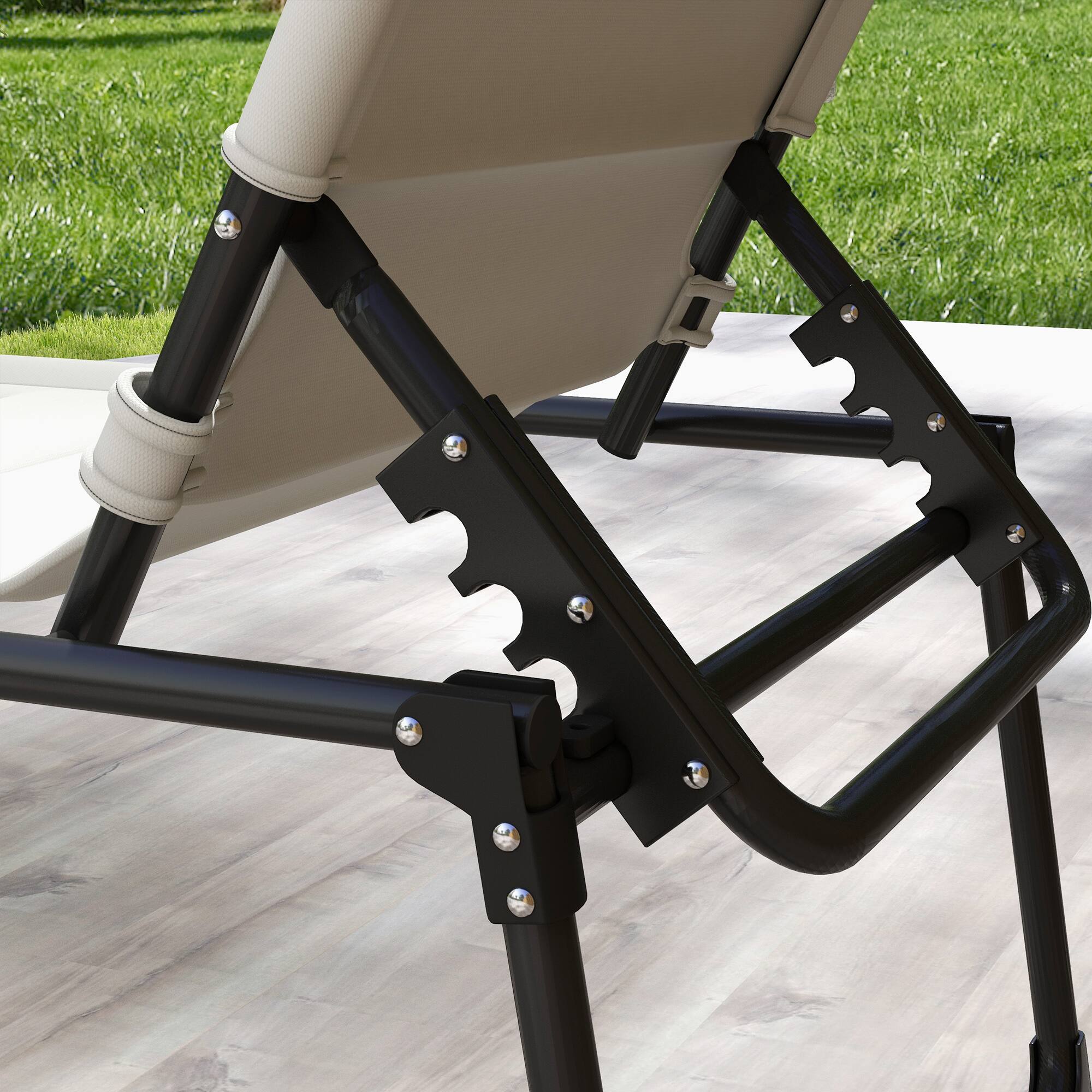 Alt View 8. Outsunny - 2 Pieces Outdoor Lounge Chair, Adjustable Backrest Folding Chaise Lounge, Cushioned Tanning Chair with Sunshade Roof - Cream White.