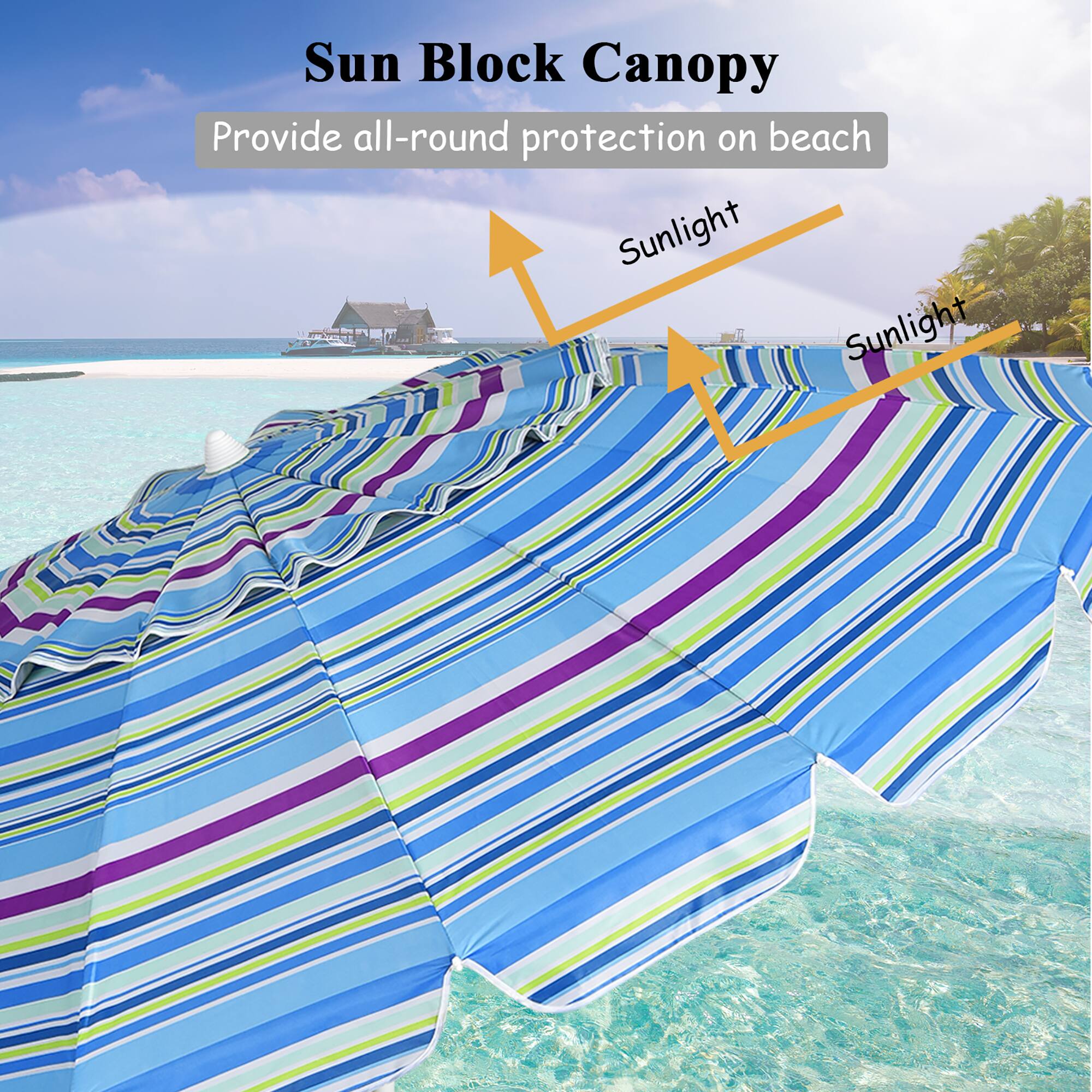 Sun Block Canopy  
Provide all-round protection on beach  
Sunlight  
Sunlight