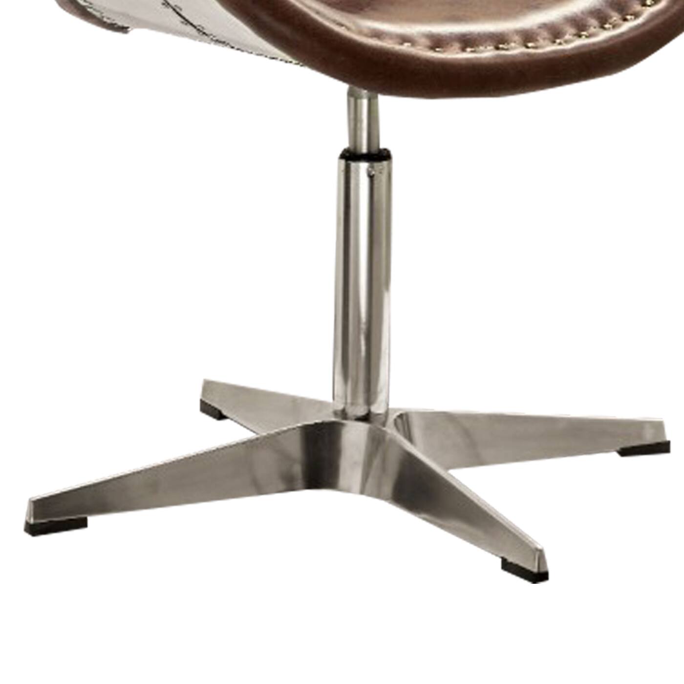 Left. Manhattan Lane - Retro Top Grain Leather Accent Chair with Swivel - Brown, Aluminum.