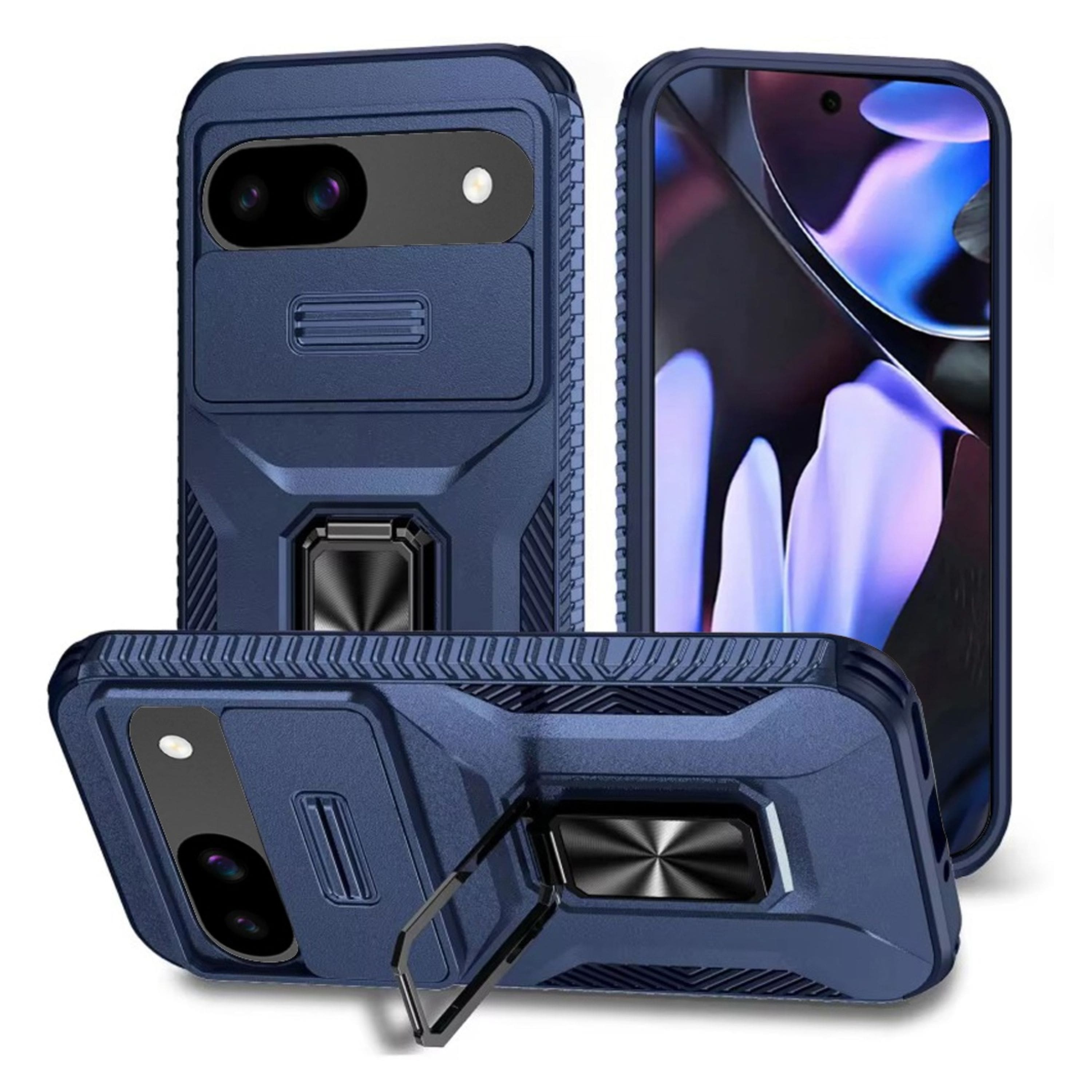 Kitcheniva - Full Coverage Metal Stand Lens Cover Phone Case With Tempered Glass For Google Pixel 9a - Blue price history on PriceWatchPro
