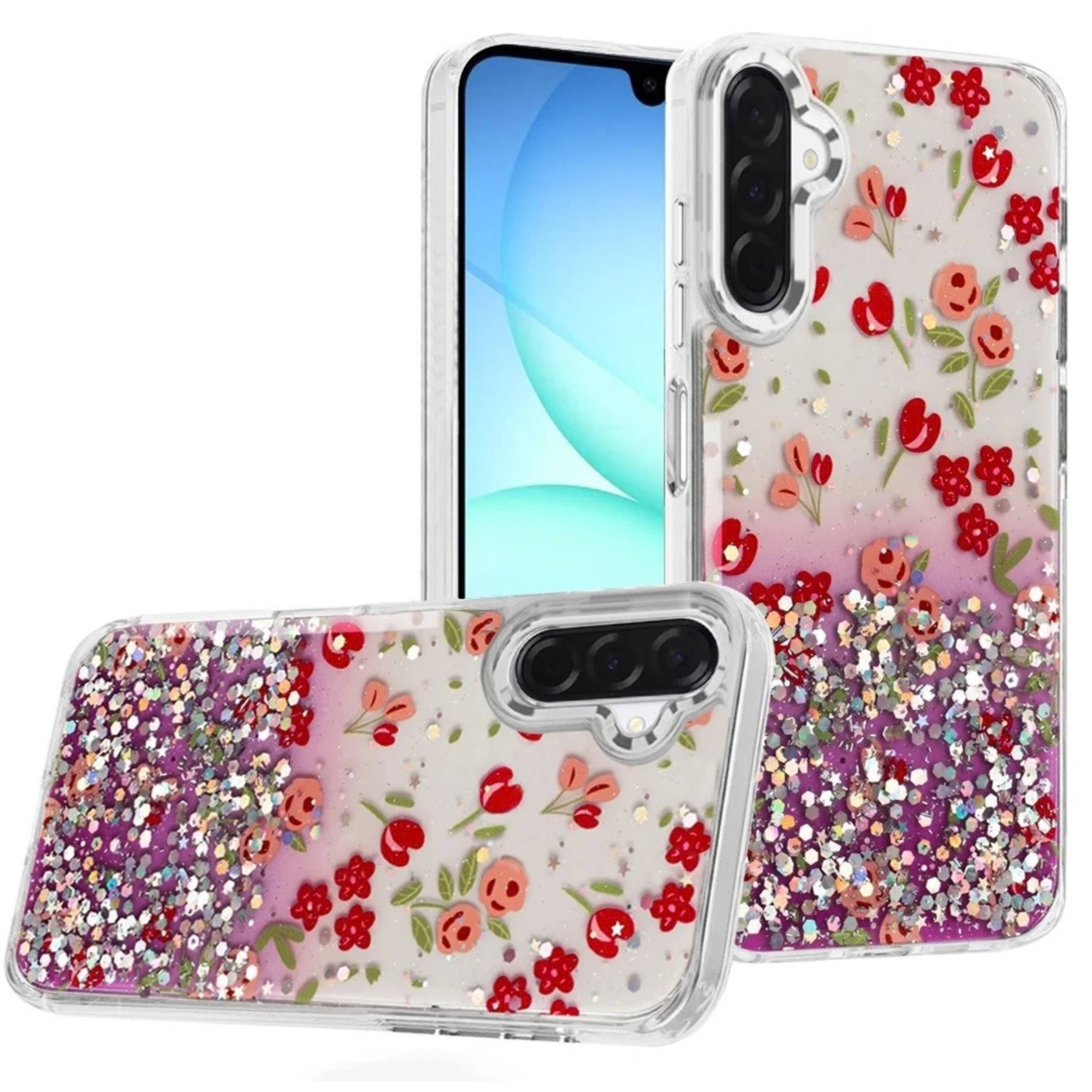 Front. Kitcheniva - Cute In Mold Design Phone Case With Metallic Buttons And Tempered Glass For Samsung A17 5G Red Garden - Rose.