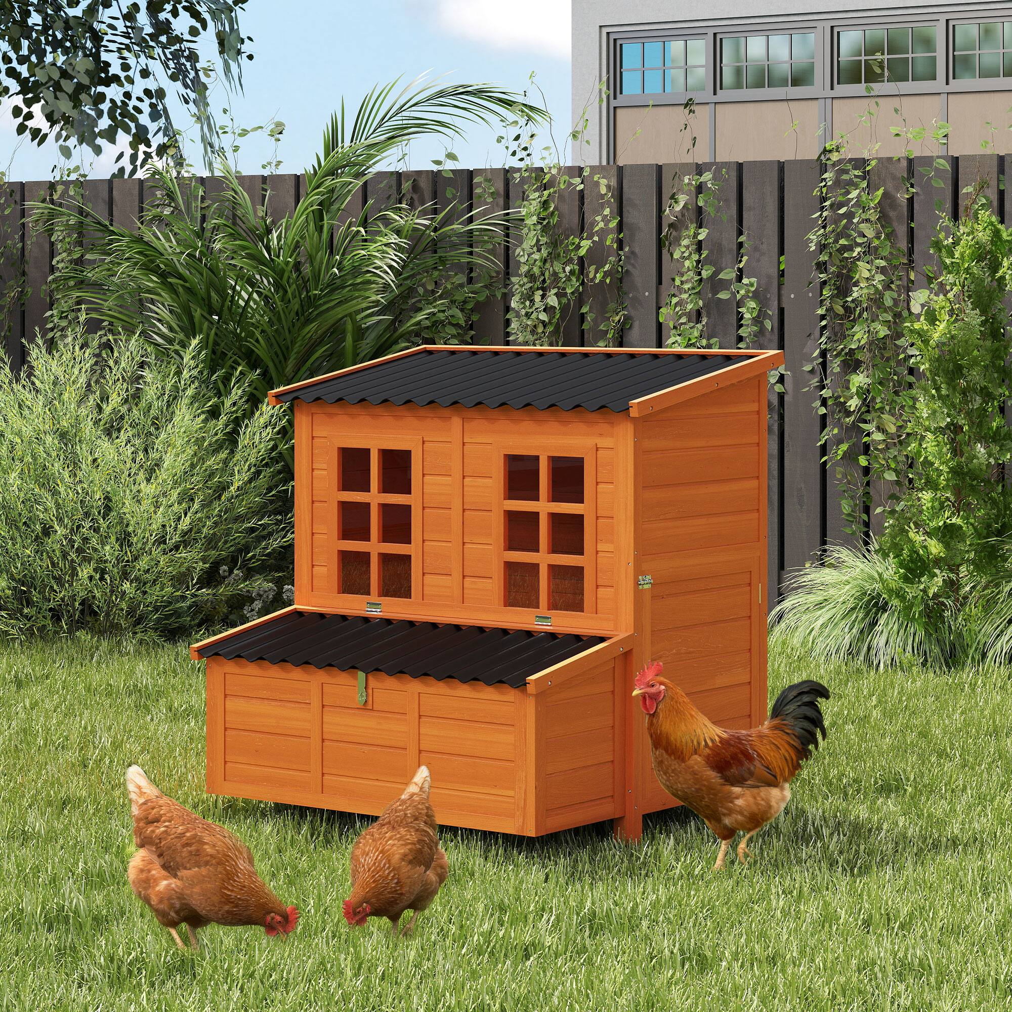 Alt View 1. Pawhut - Chicken Coop with Nesting Box, Pull-Out Tray, Waterproof Roof - Orange.
