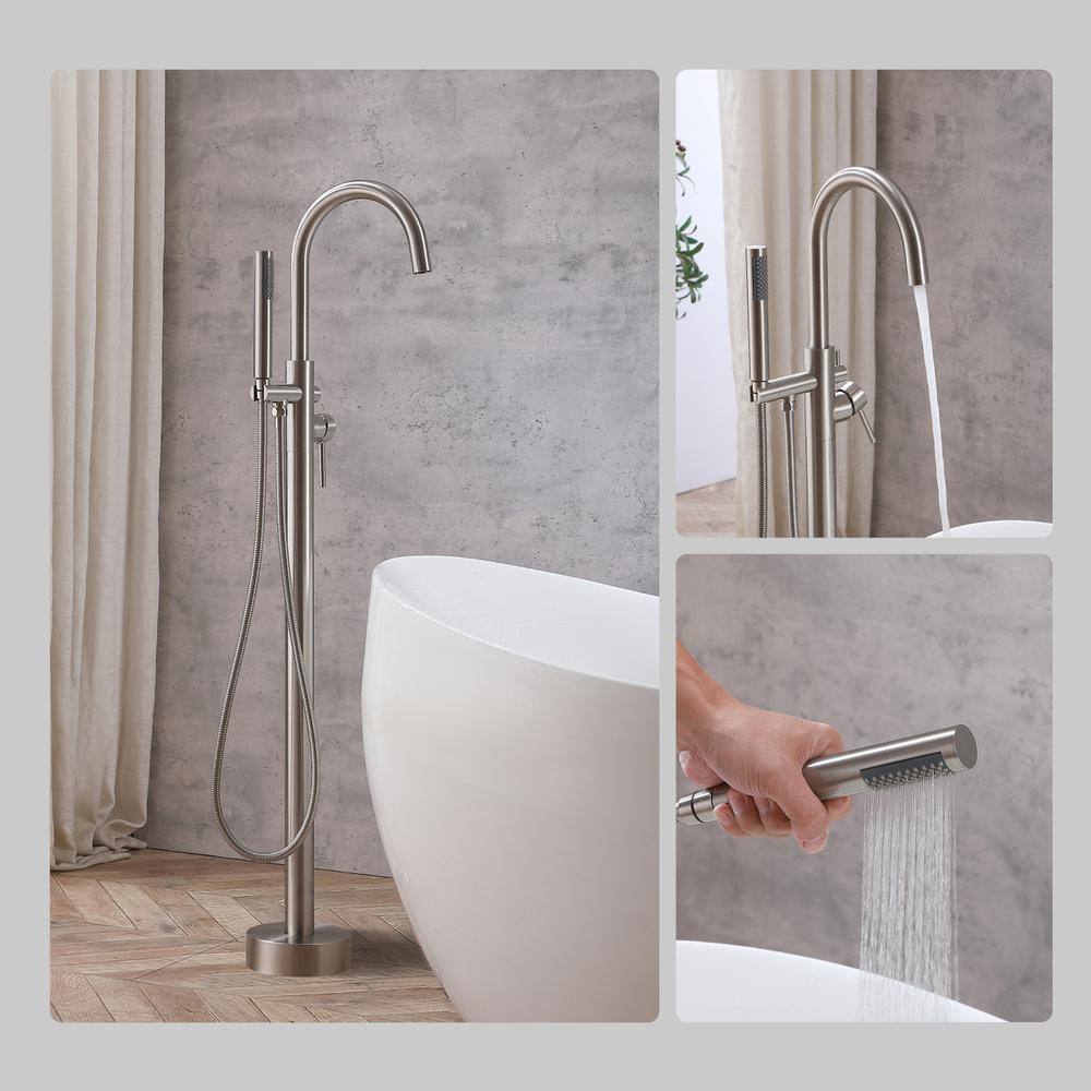 Alt View 6. Elegant Kitchen and Bath - Steven Floor Mounted Roman Tub Faucet with Handshower in Brushed Nickel - Brushed Nickel.