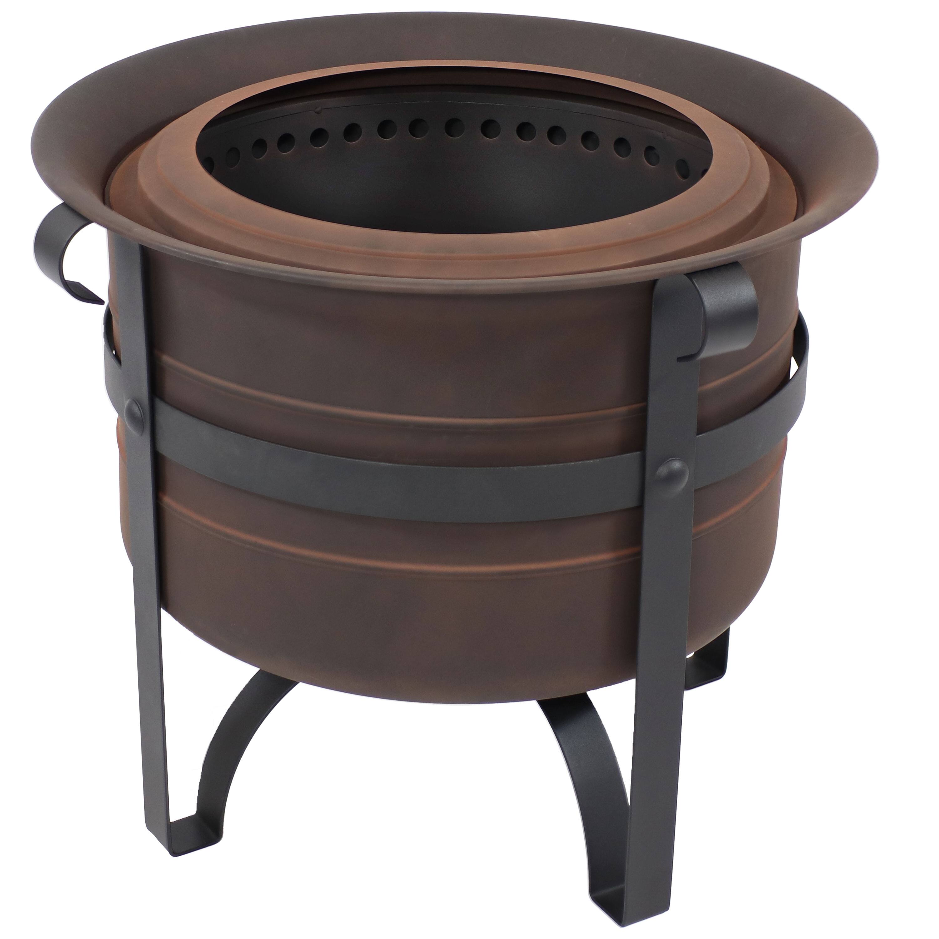 Front. Sunnydaze - Steel Cauldron-Style Smokeless Fire Pit with Poker - Bronze.