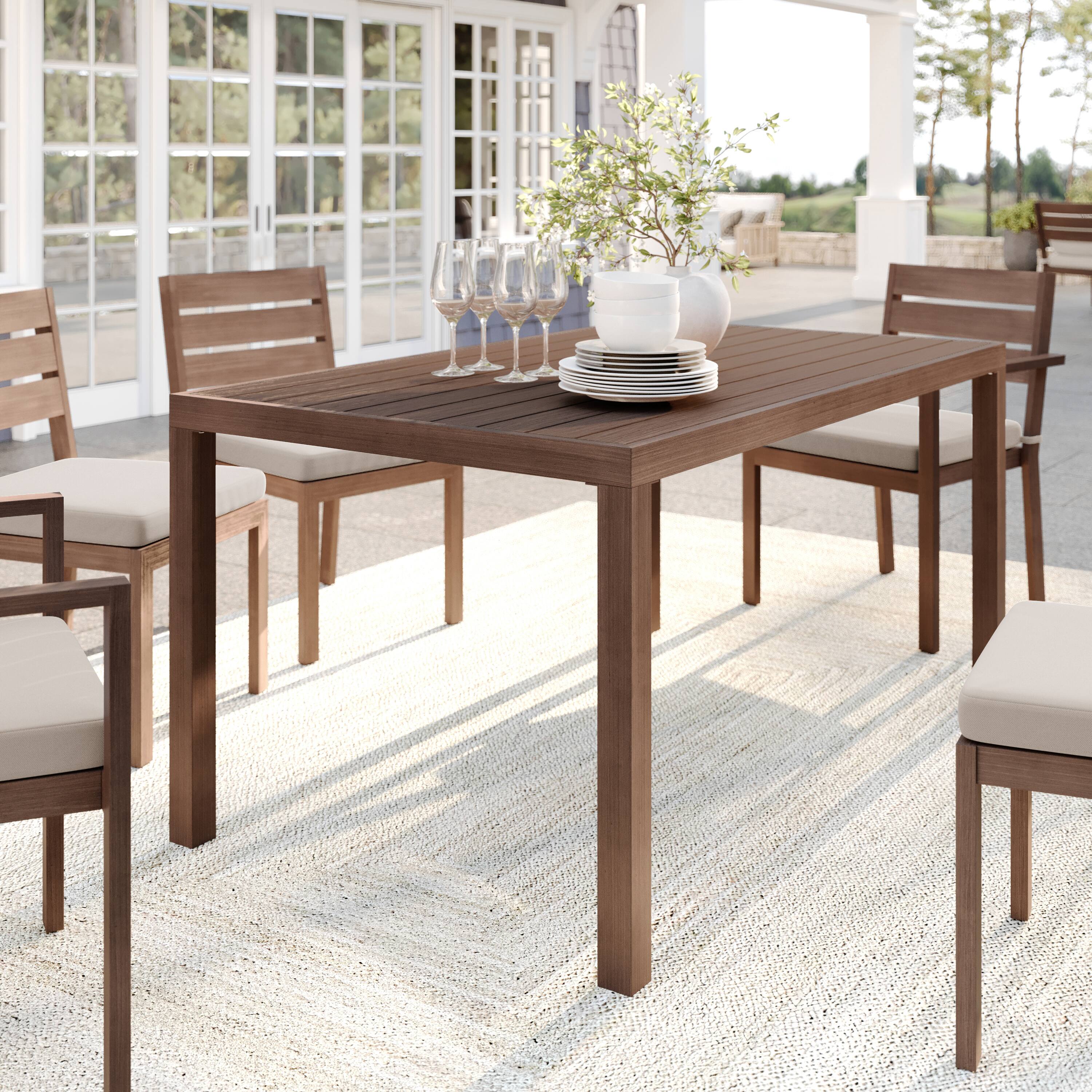 Alt View 1. Martha Stewart - Bedford 62" All-Weather Patio Dining Table with Umbrella Hole - Brown.