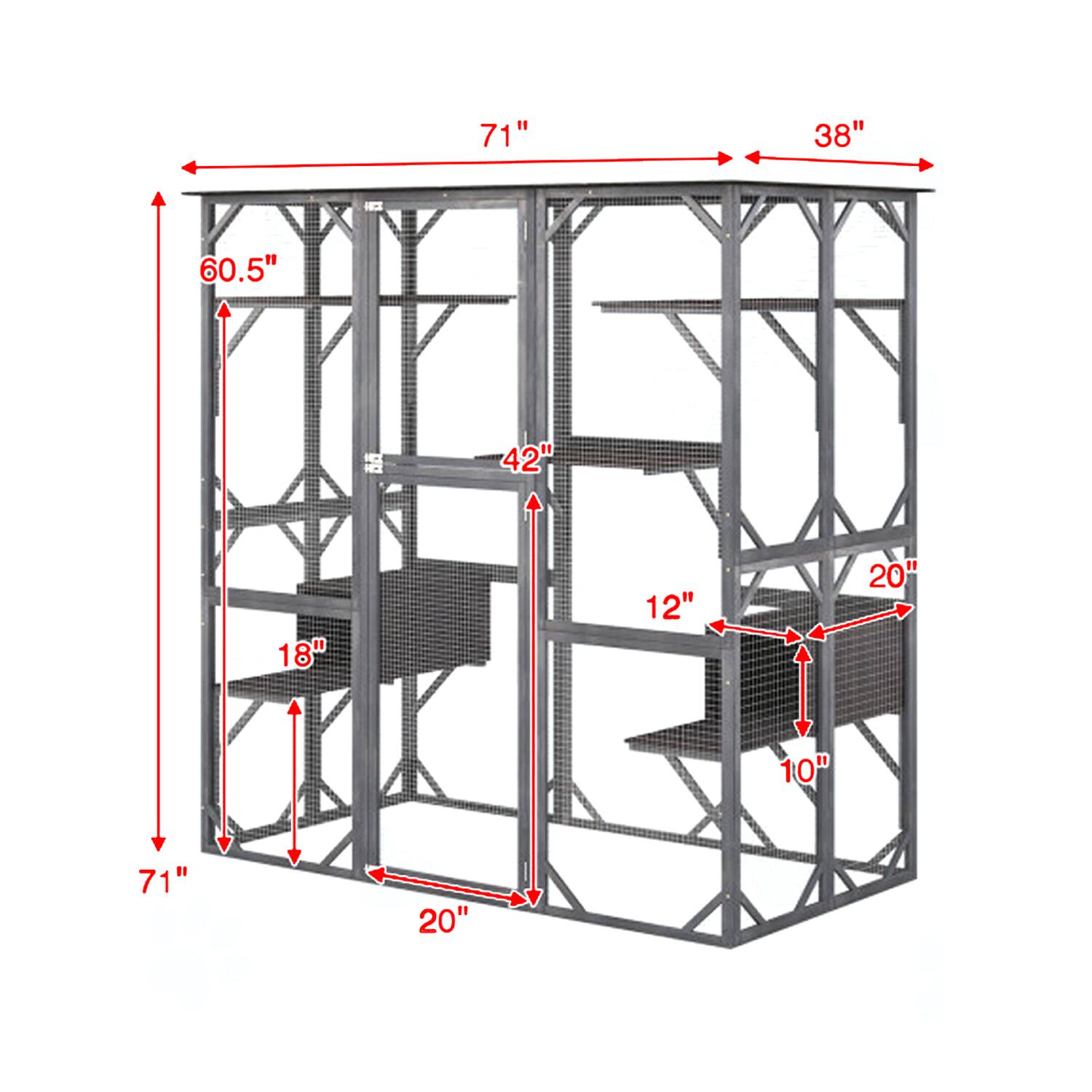 71" 38" 60.5" 42" 18" 12" 20" 10" 71" 20"