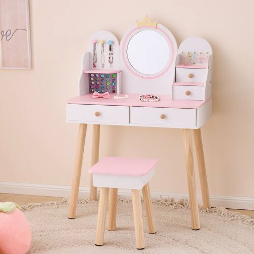 Alt View 1. Winado - Kids Vanity Girls Makeup Dressing Table Set with Stool Drawer Birthday Christmas Gift - Pink.