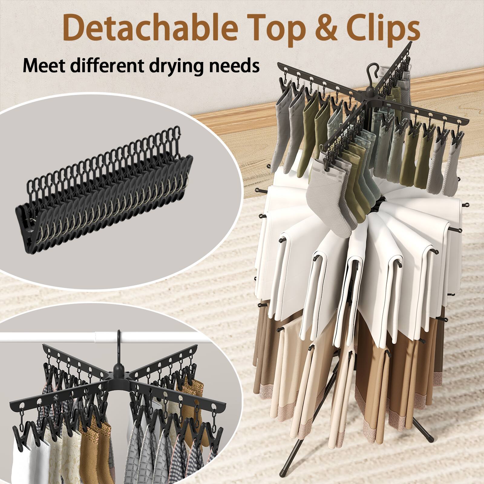Detachable Top & Clips  
Meet different drying needs